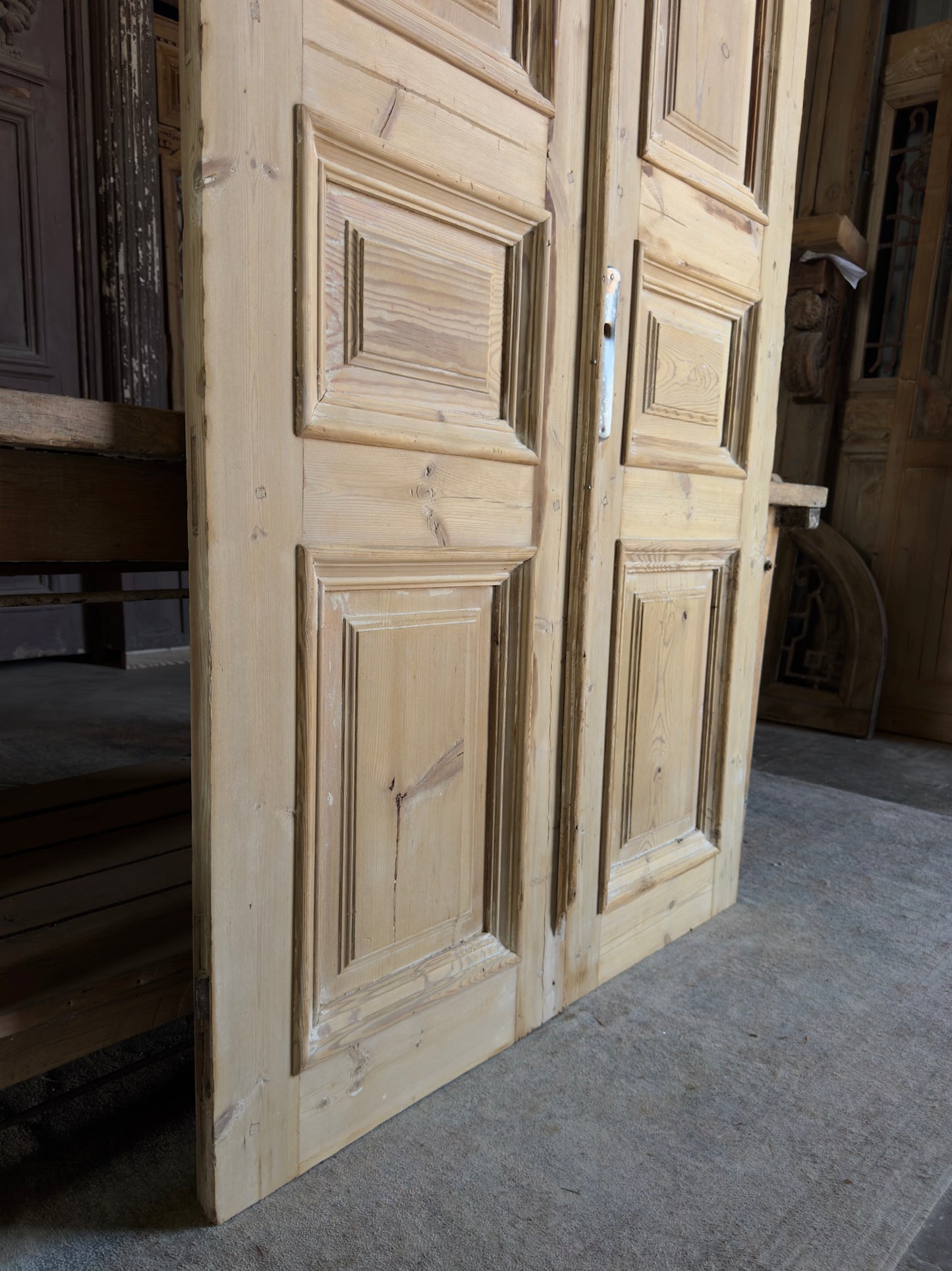 Raised Molding 3 Panel Antique Solid French Doors - 44.75x98 K399