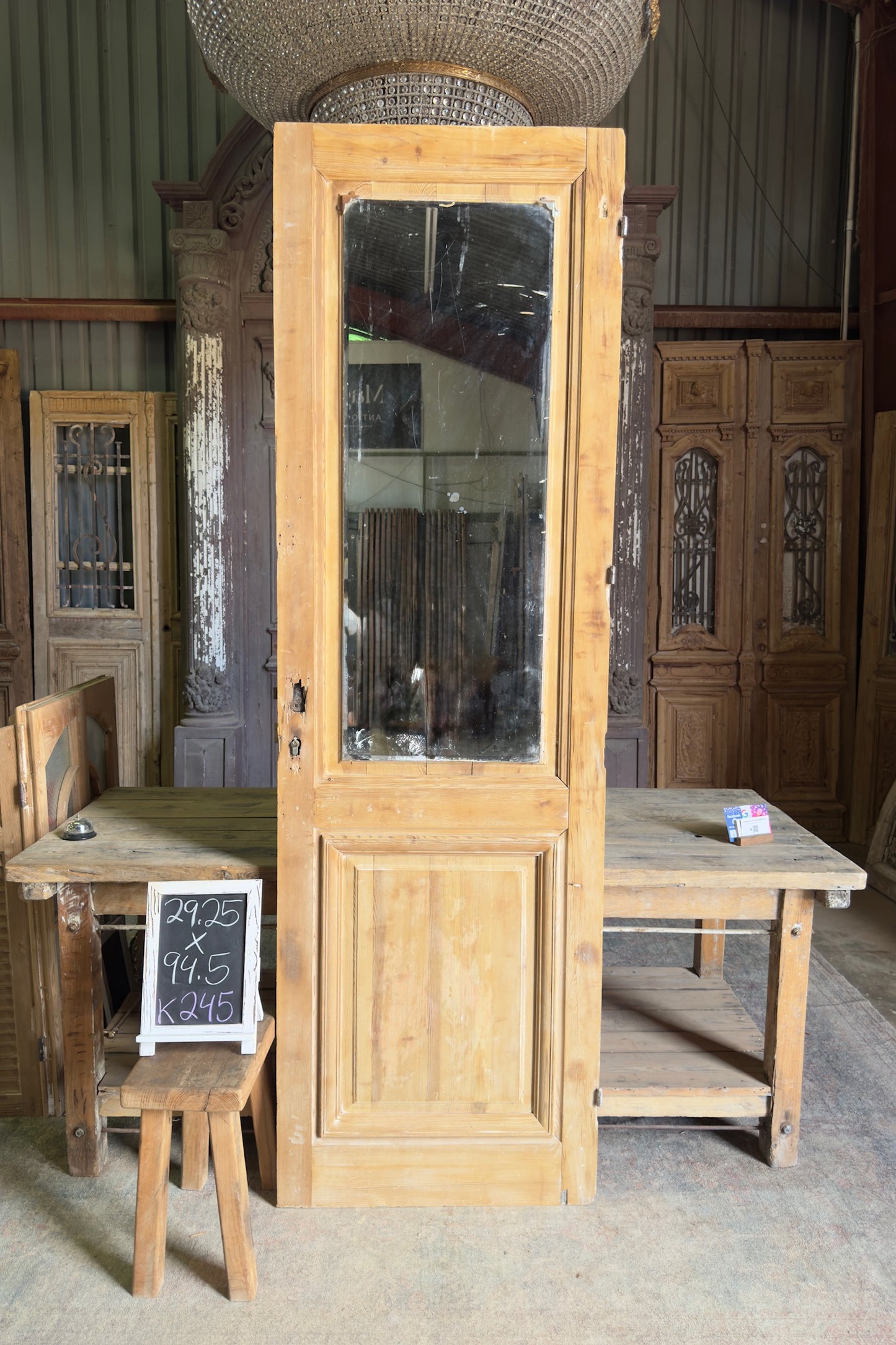 2 Panel Single Solid Antique Door With Mirror - 29.25x94.5 K245