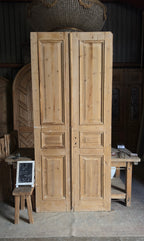 Raised Molding 3 Panel Antique Solid French Doors - 43.5x100 - L357