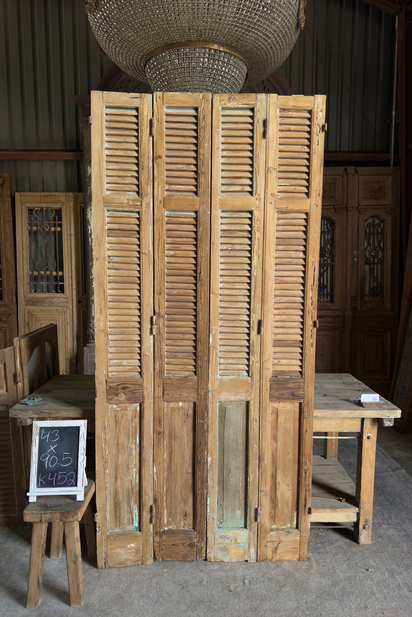 European French Antique Louvered Shutters - 43x90.5 K452