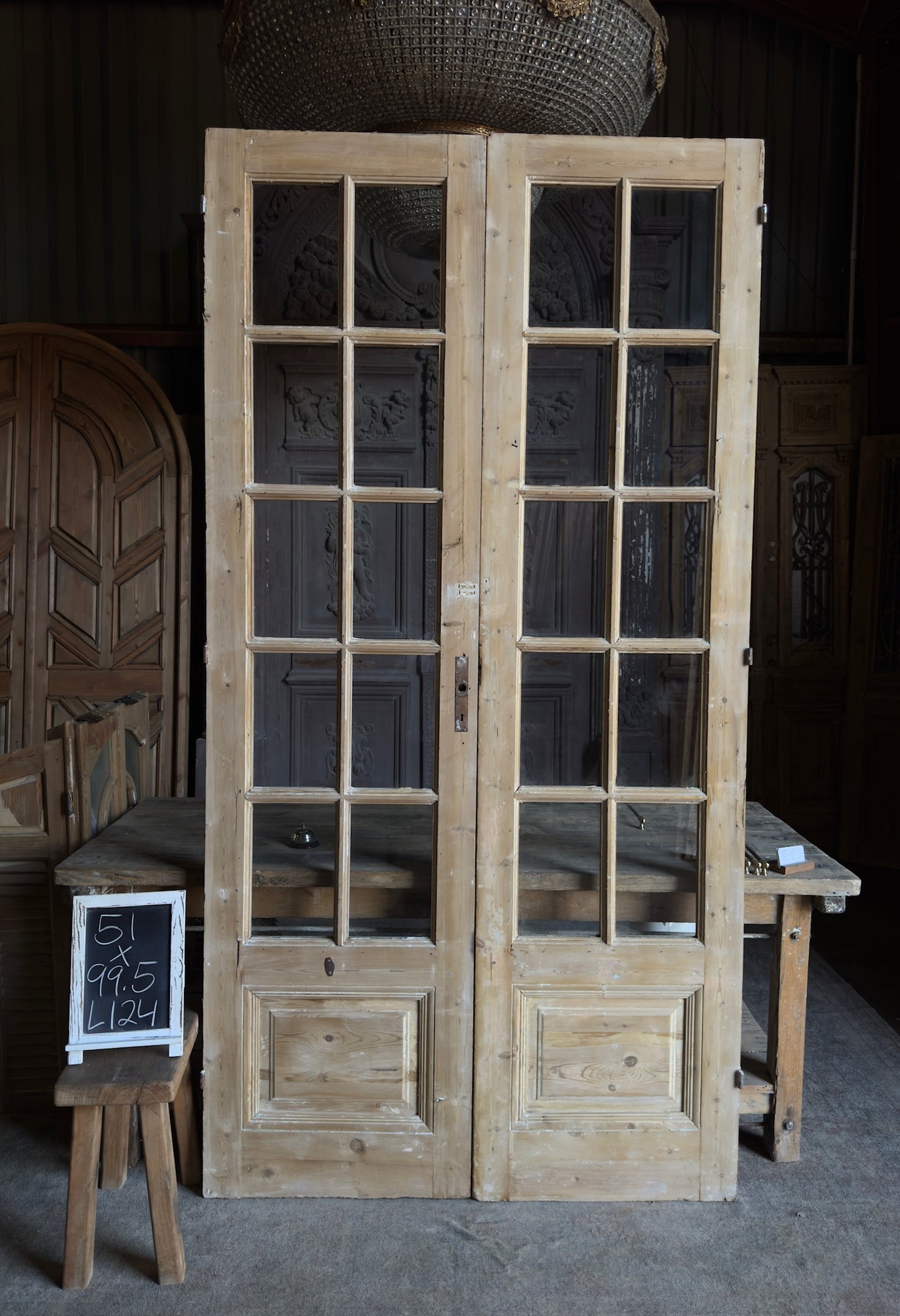 12 Lite Glass Antique French Doors - 51x99.5 - L124