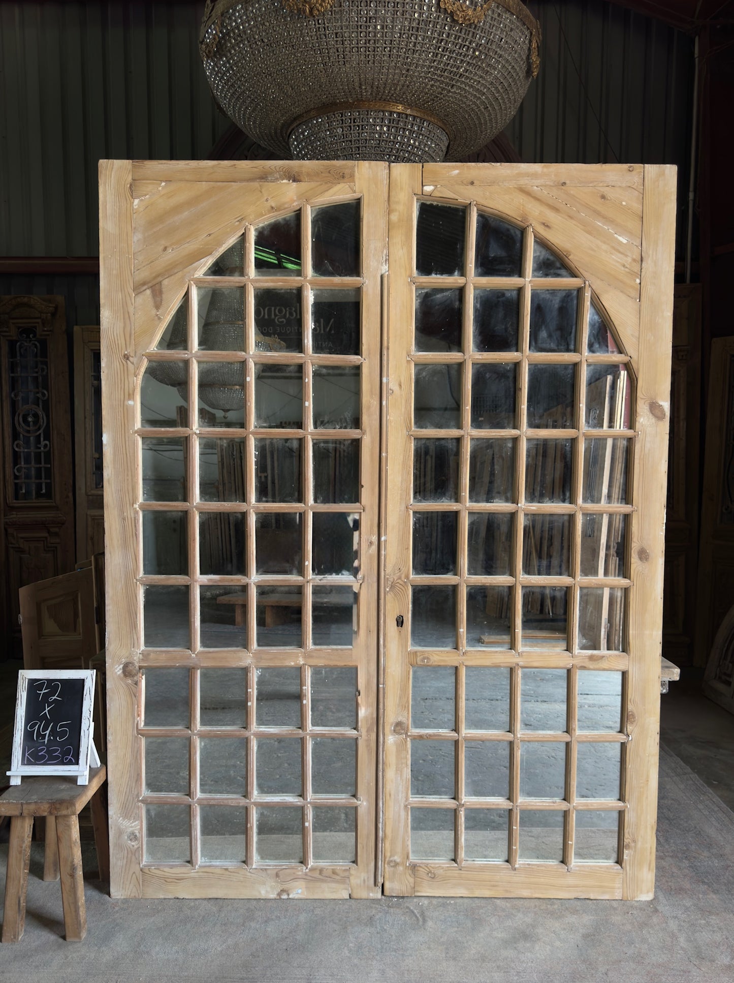 Large Mirror Arched Antique Glass Doors - 72x94.5 K332