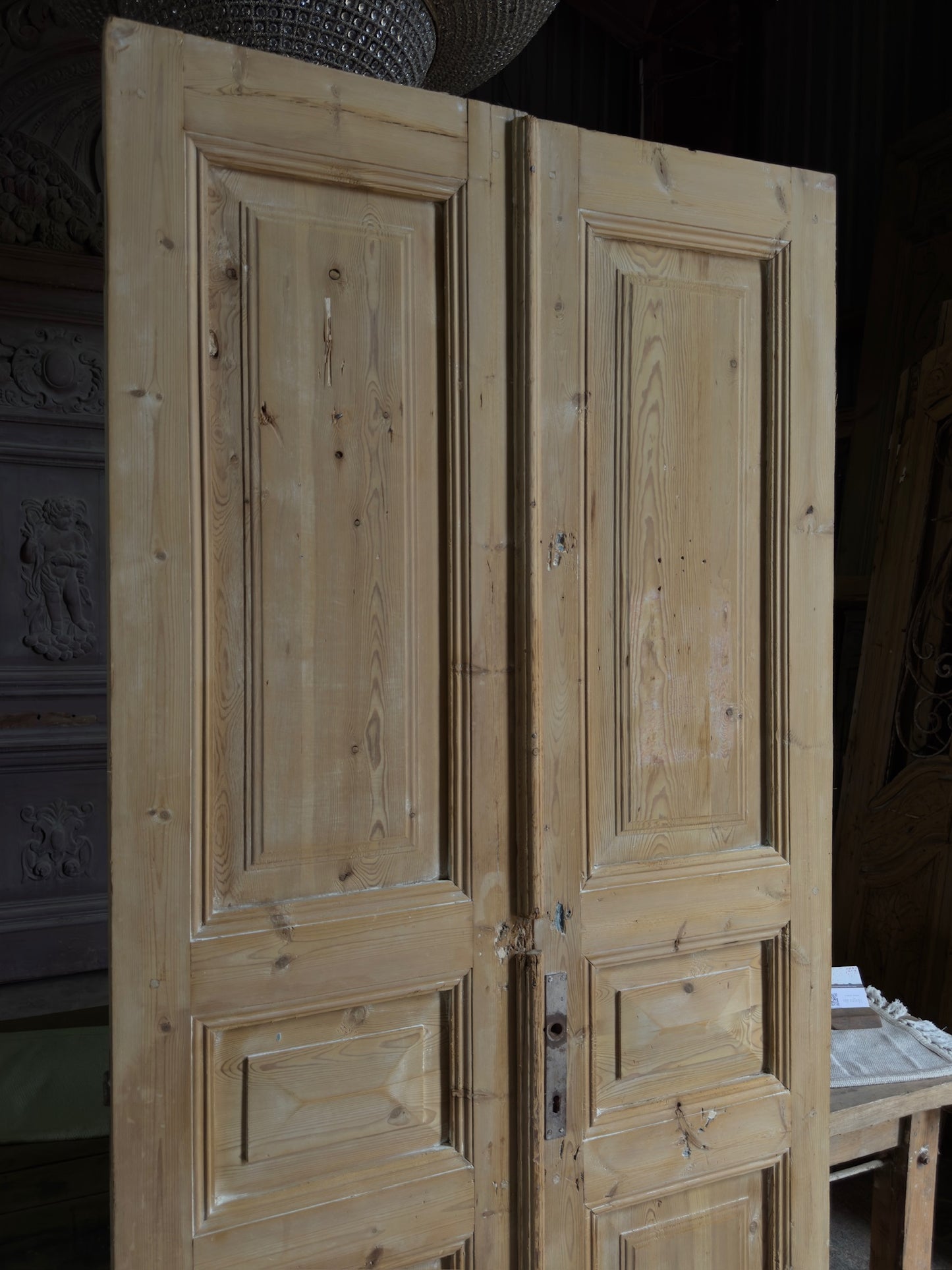 Pyramid Panel Antique Solid French Doors - 39.25x86.75 J410