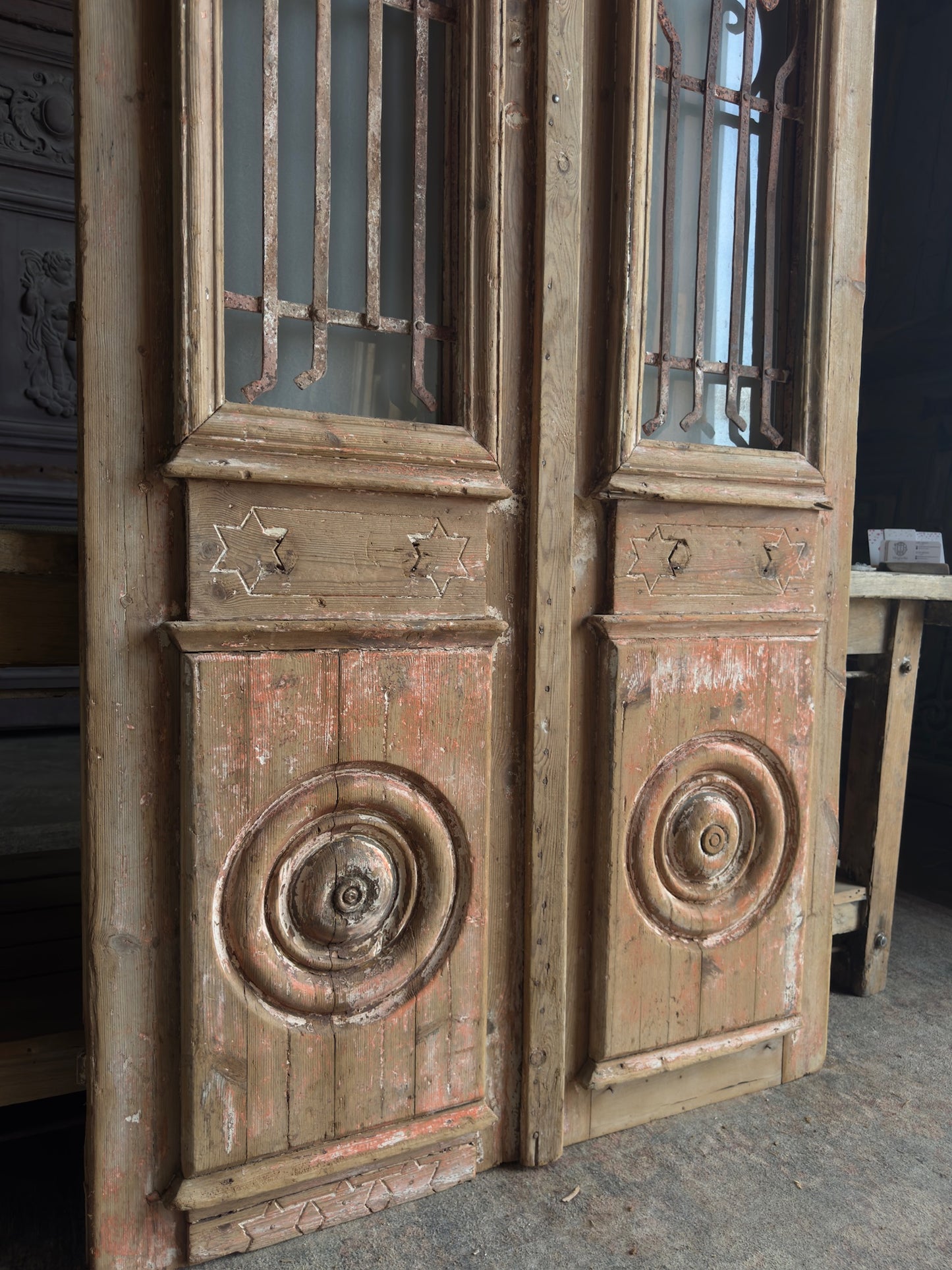 Carved Antique Iron French Double Doors - 42.5x82 J53