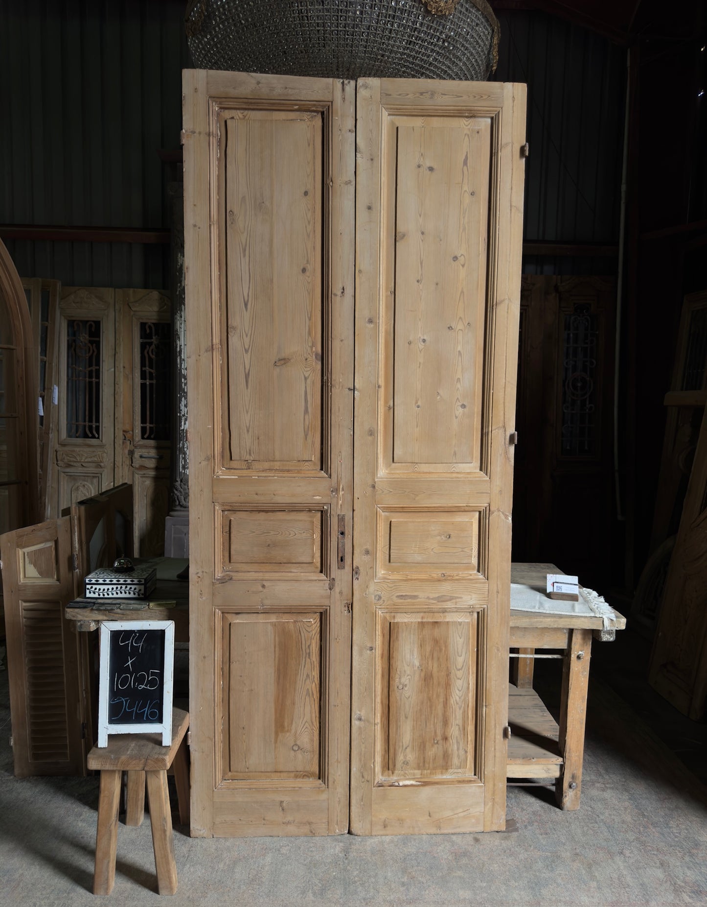 3 Panel Antique Solid French Doors - 44x101.25 J446