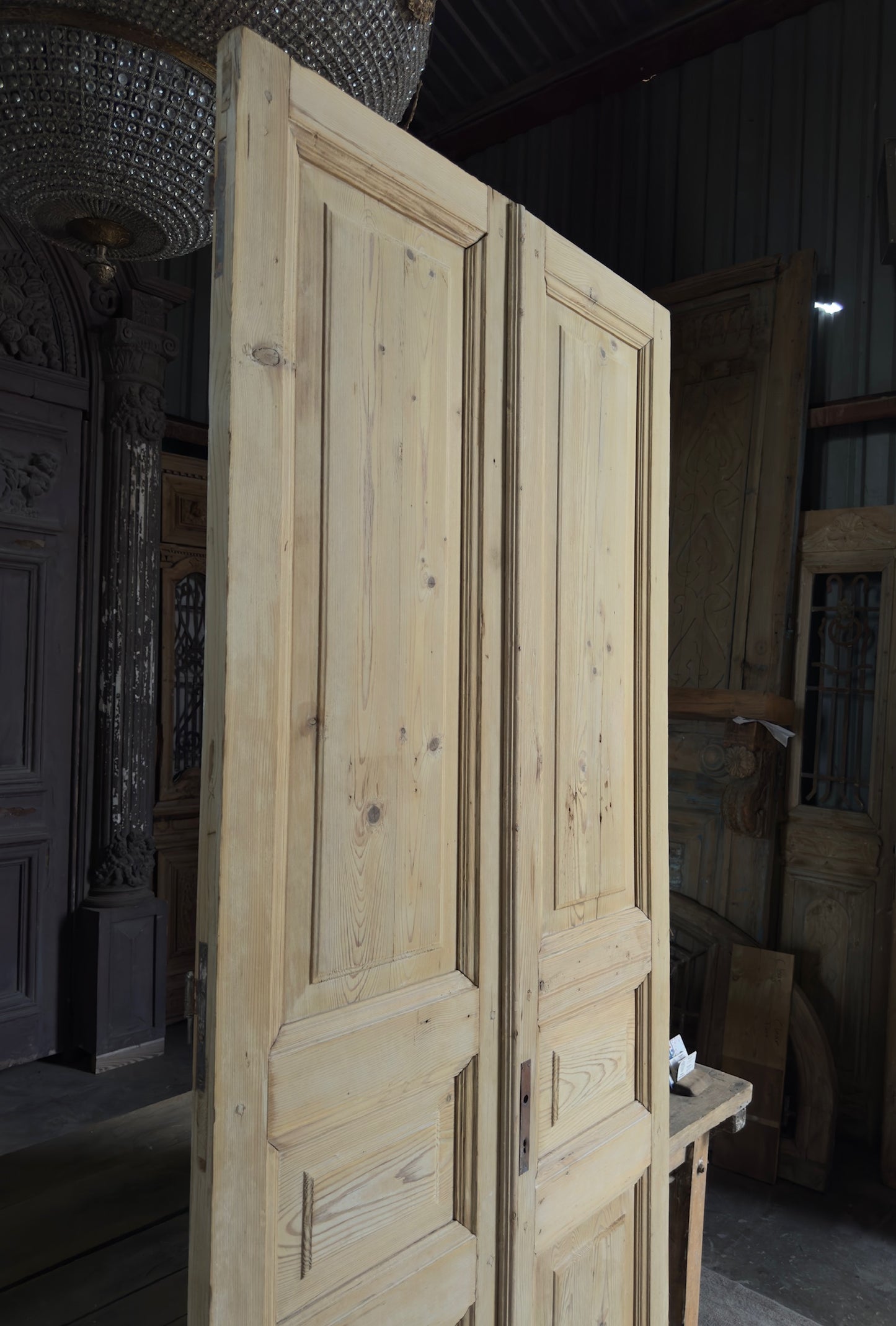 3 Panel Antique Solid French Doors - 40.5x94.5 K371