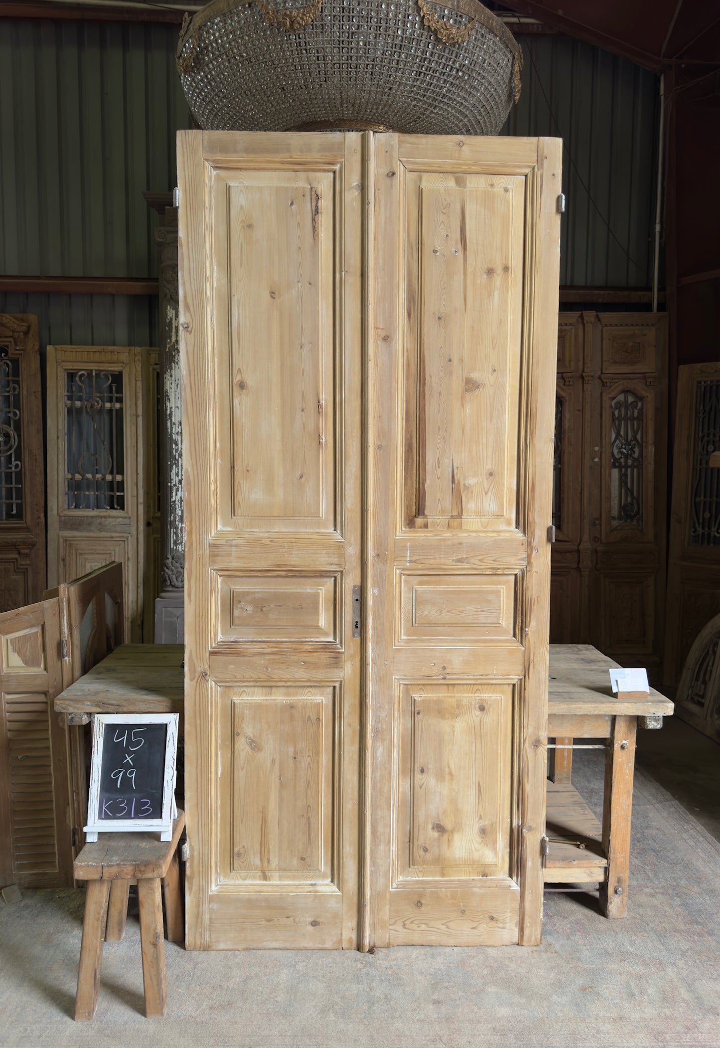 3 Panel Antique Solid French Doors - 45x99 K313