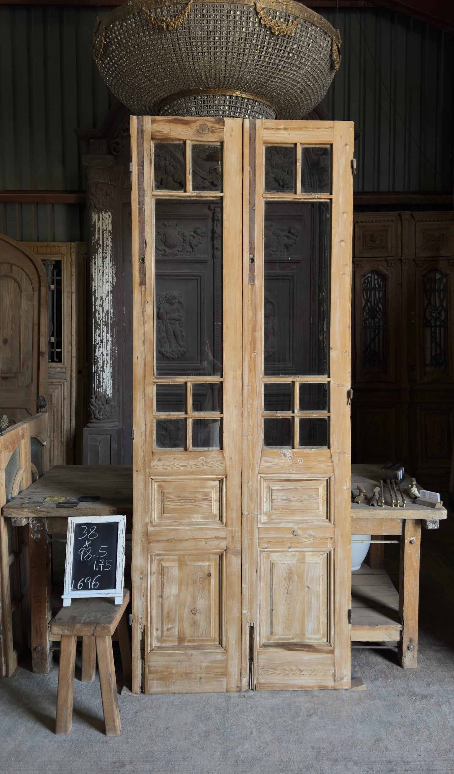 Antique Glass 4 Lite French Doors - 38x98.5 - L696