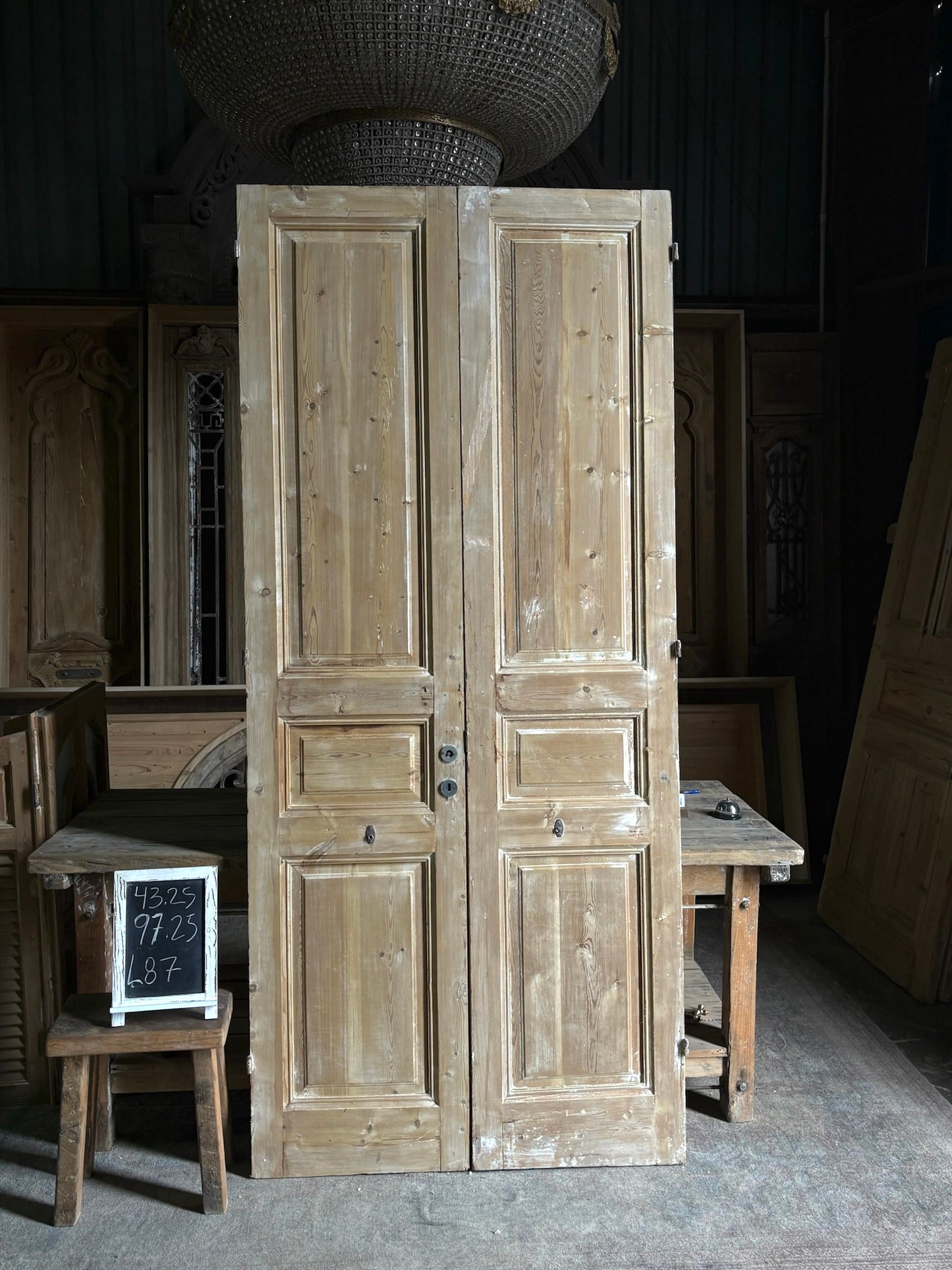 3 Panel Antique Solid French Doors - 43.25x97.25 - L87