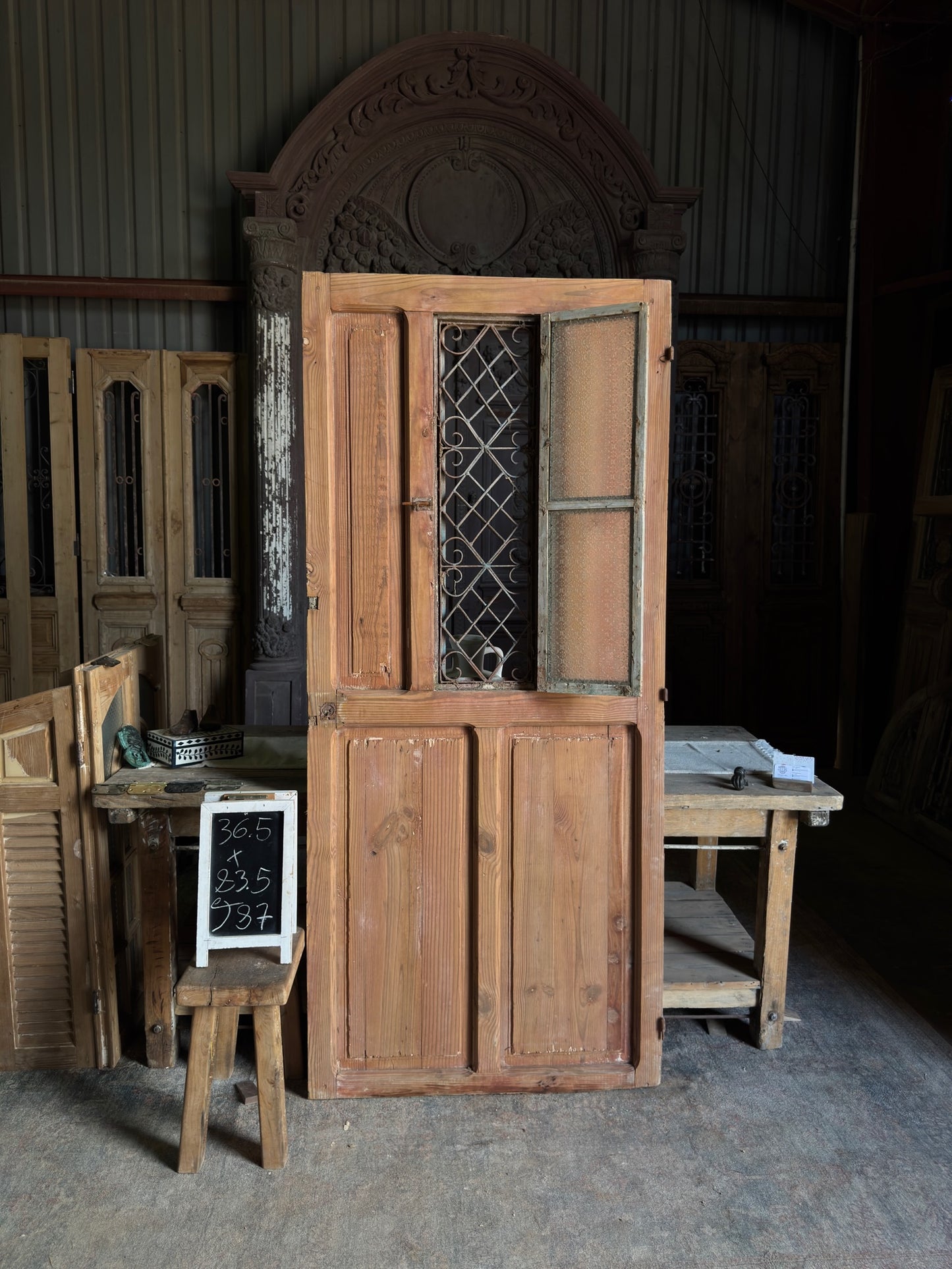 Unique Antique Iron and Glass Single Door - 36.5x83.5 J87