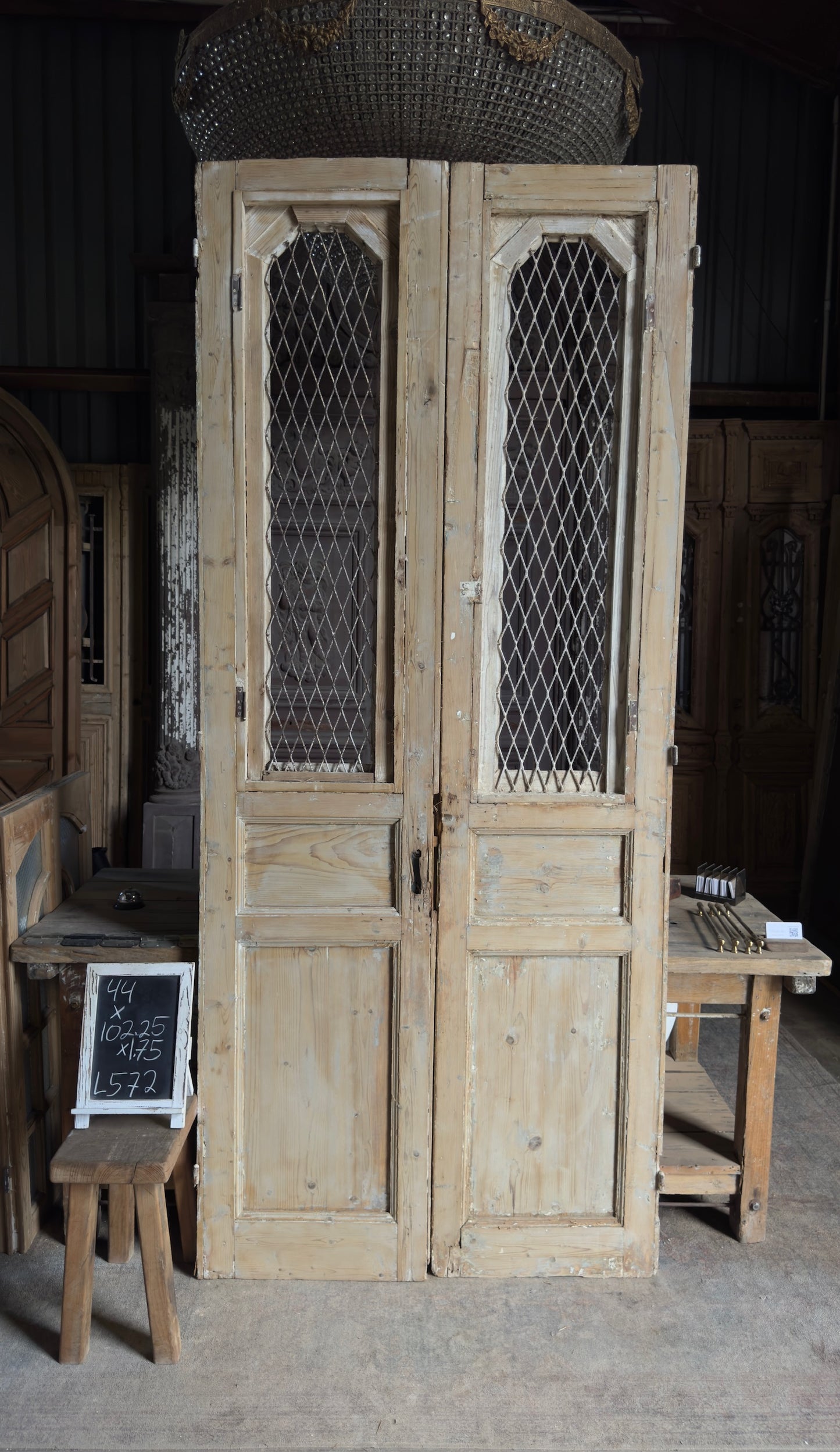 Antique Iron Arched Lite French Doors - 44x102.25 - L572