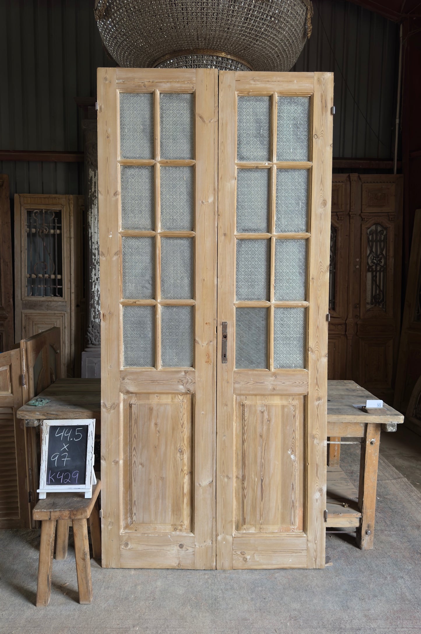 8 Lite Glass Antique French Doors - 44.5x97 K429