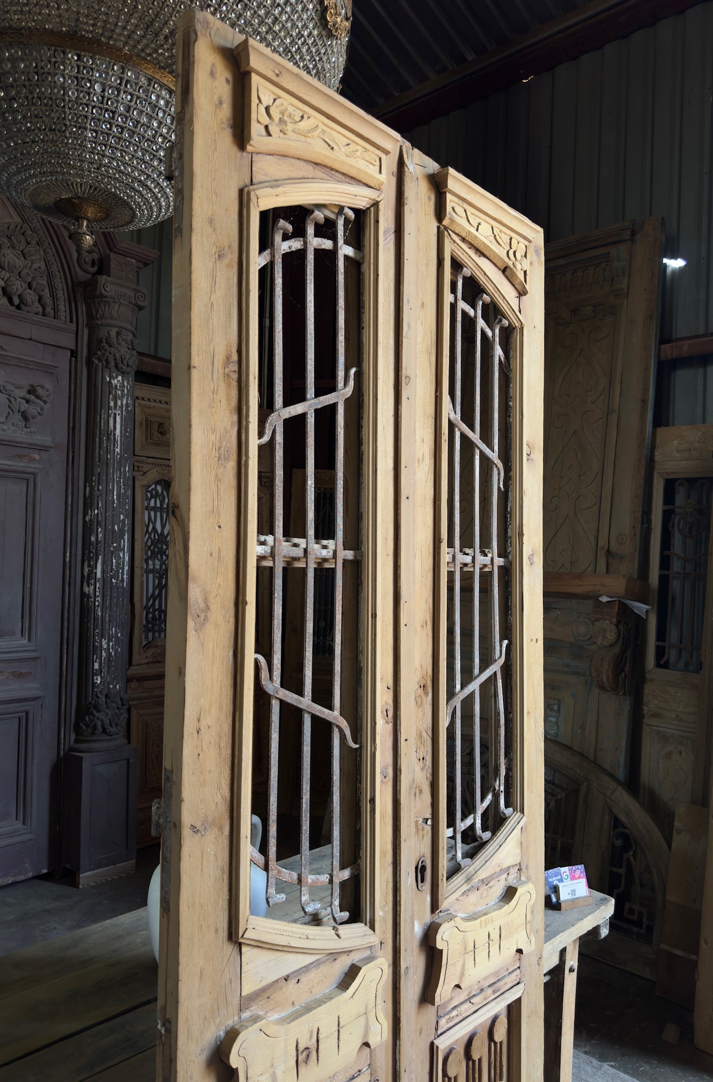 Sophisticated Antique Iron French Doors - 38.5x98.5 J273