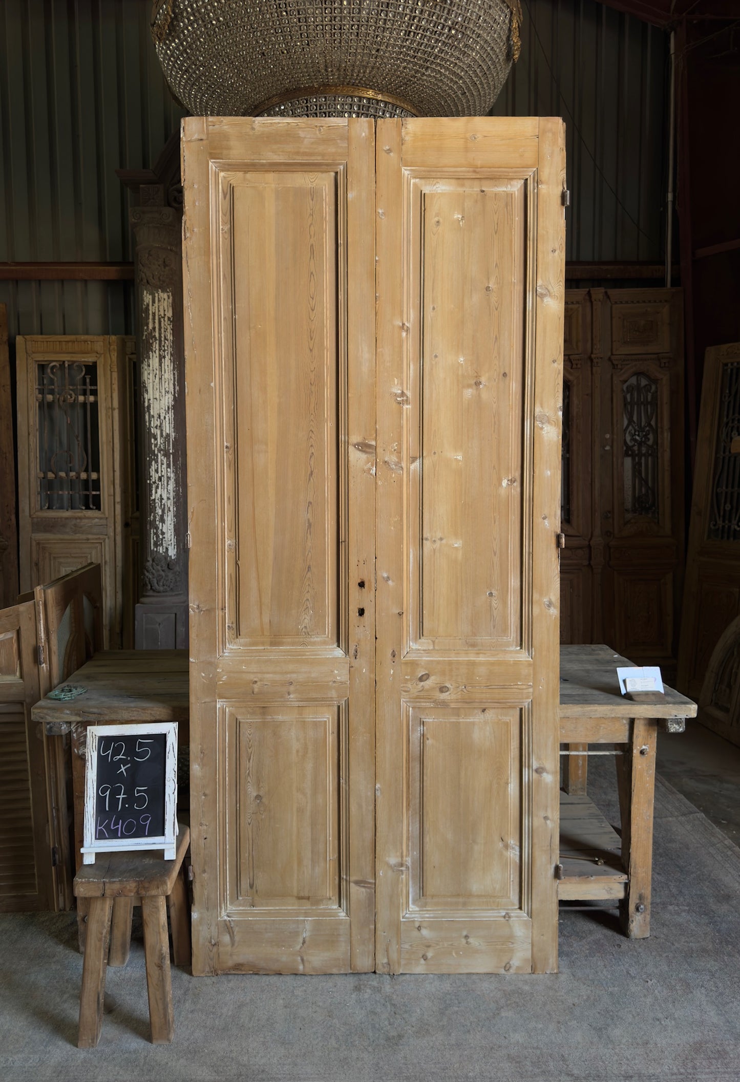 Raised Molding 2 Panel Antique Solid French Doors - 42.5x97.5 K409