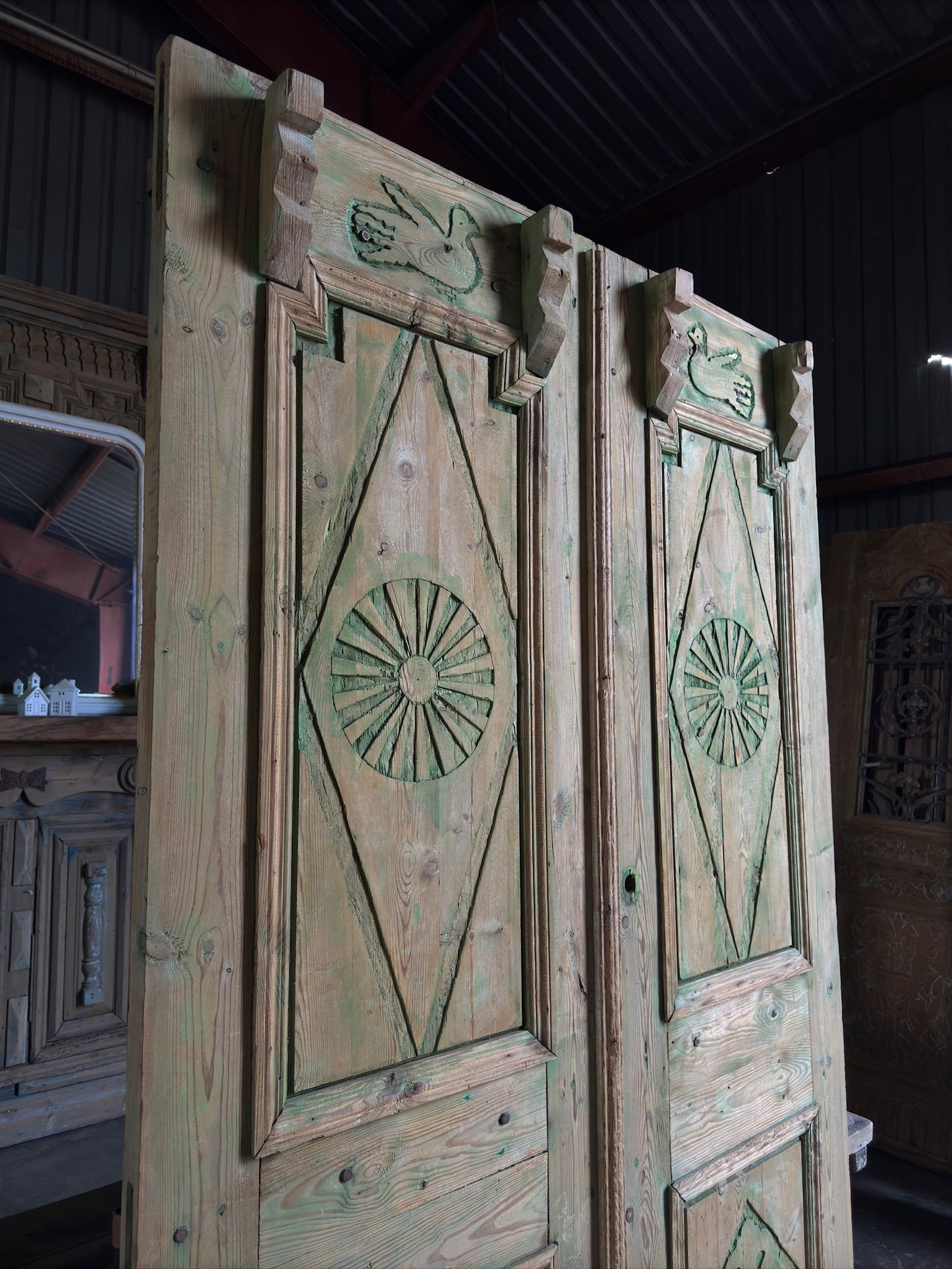 Antique Hand Carved Solid Wood Doors - 59x98.75 H259
