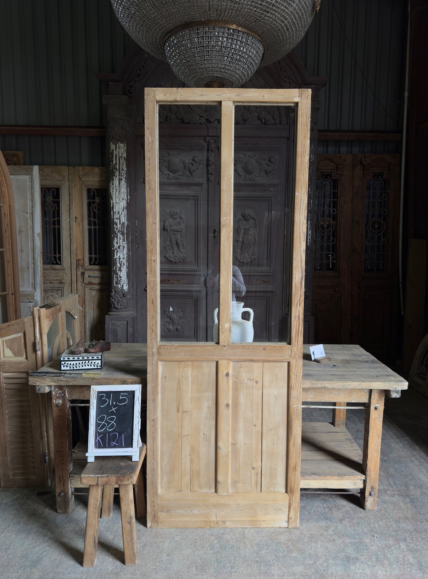2 Lite Antique Open Glass Single Door - 31.5x88 K121
