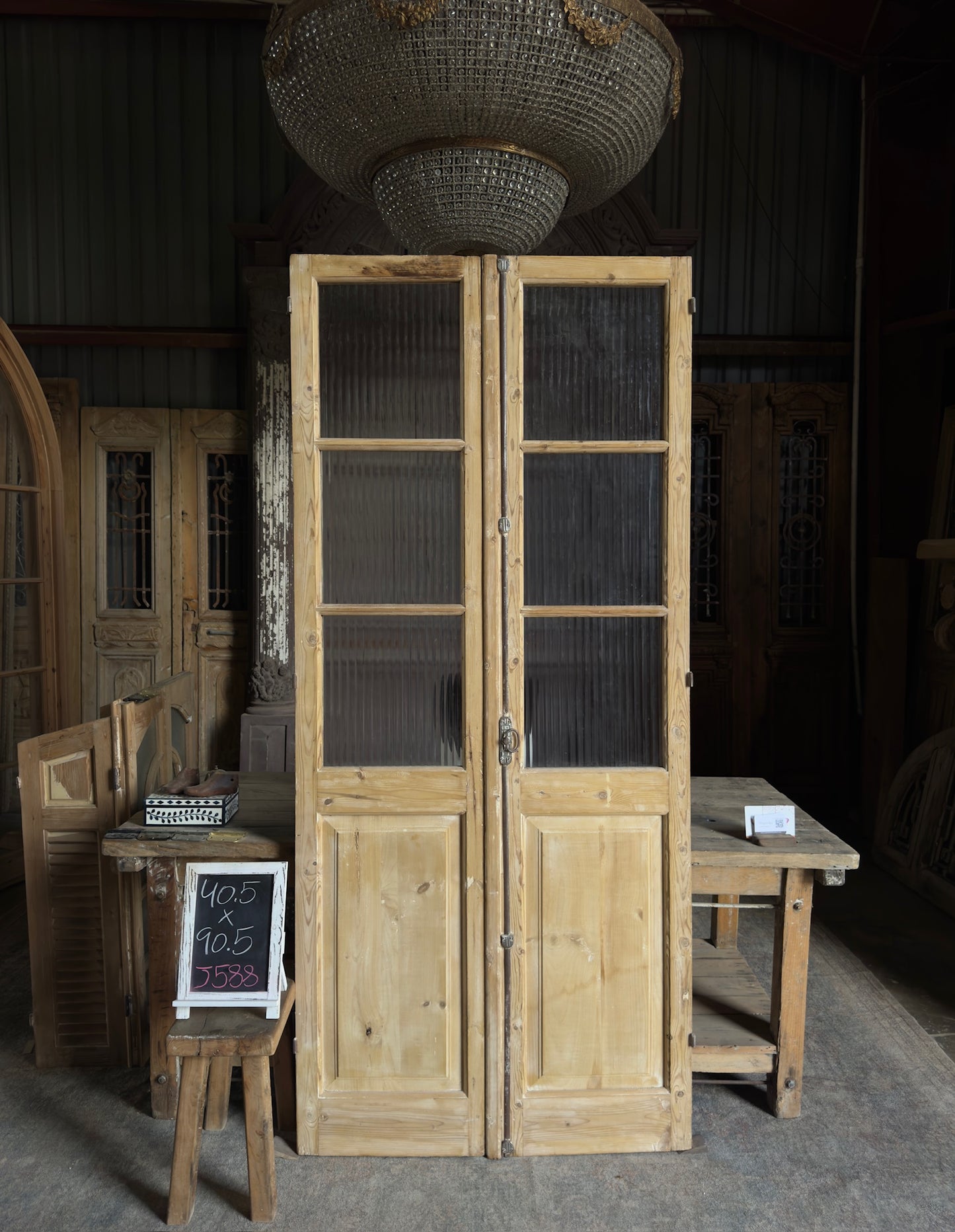 3 Lite Antique Glass French Doors - 40.5x90.5 J588