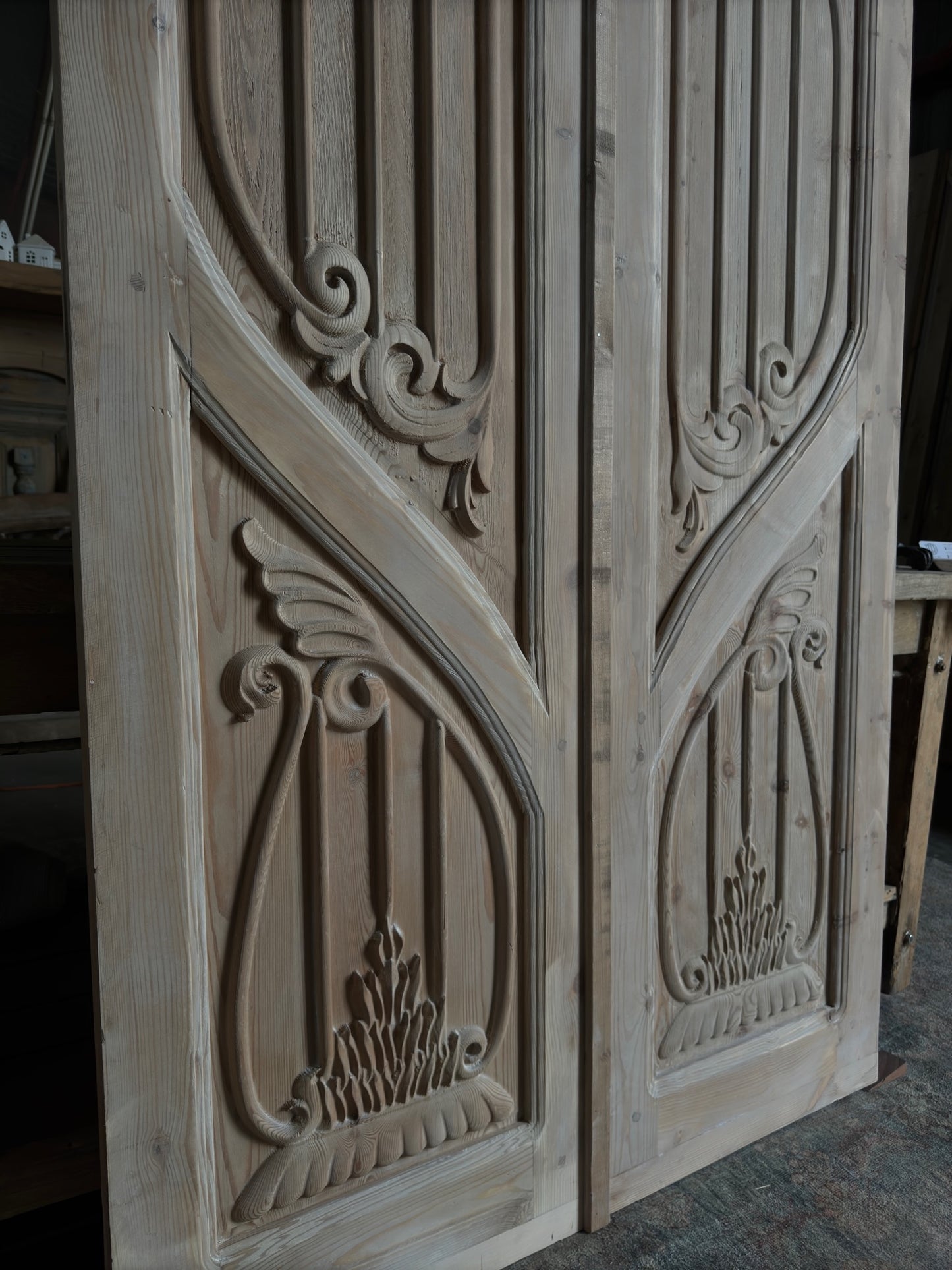 (The Merlin) Handrcrafted Arched Baltic Pine French Doors - 43.5x96.5 H242