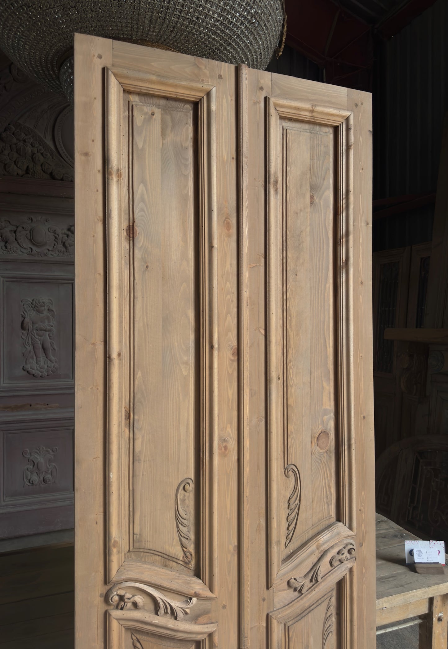 Handcrafted 2 Panel Carved Solid French Doors - 36x96 K6