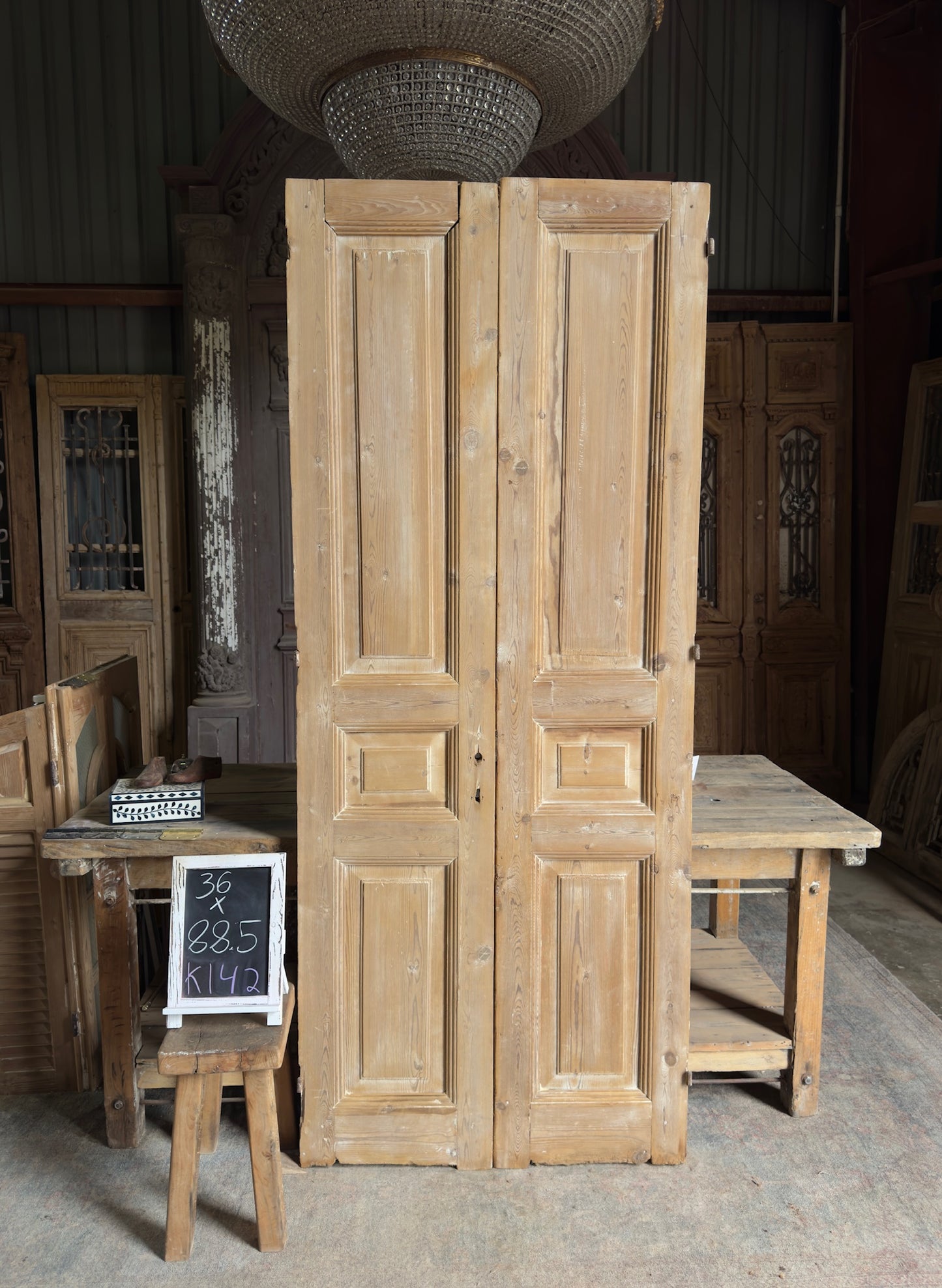 3 Panel Antique Solid French Doors - 36x88.5 K142