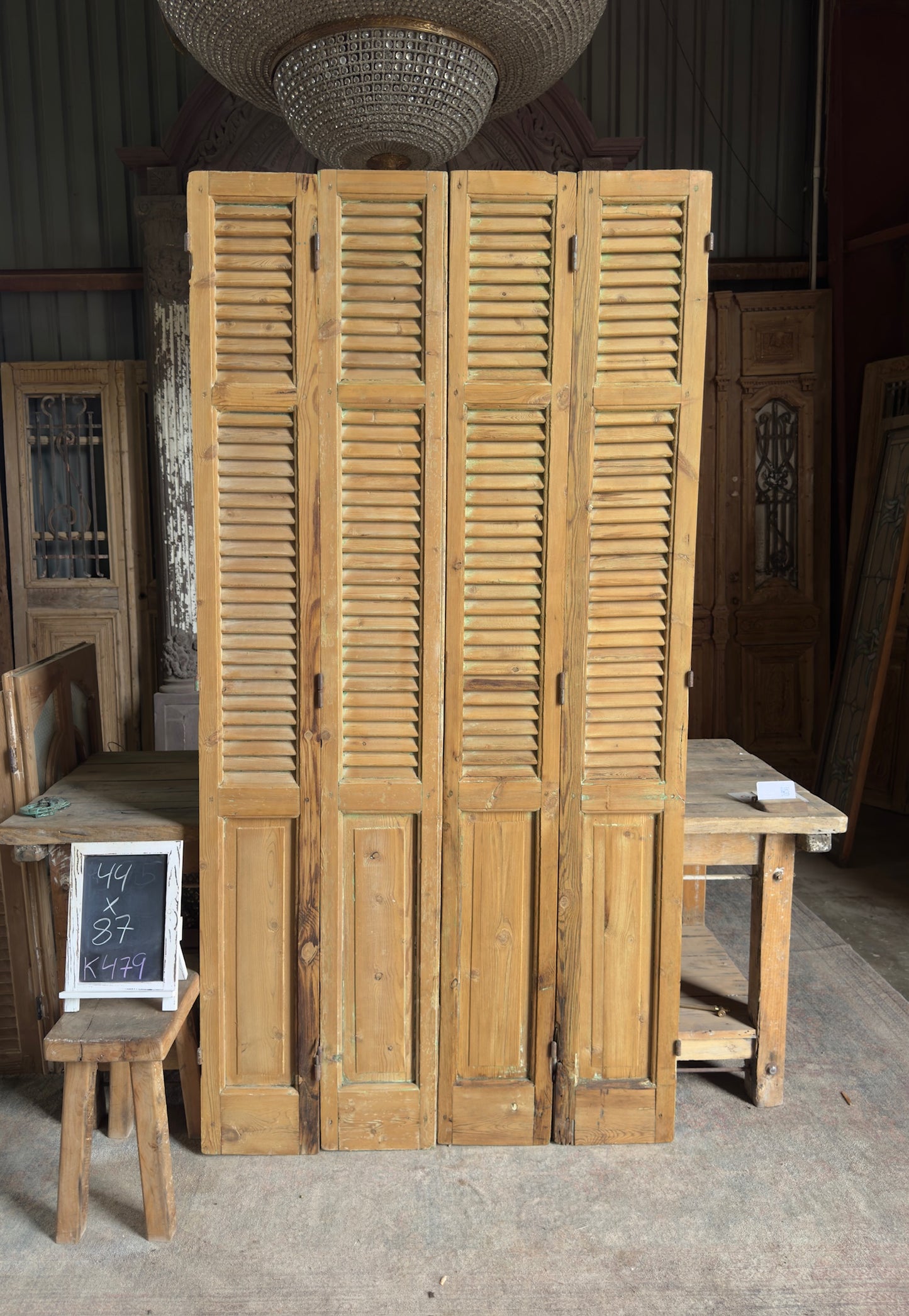 European French Antique Louvered Shutters - 44x87 K479