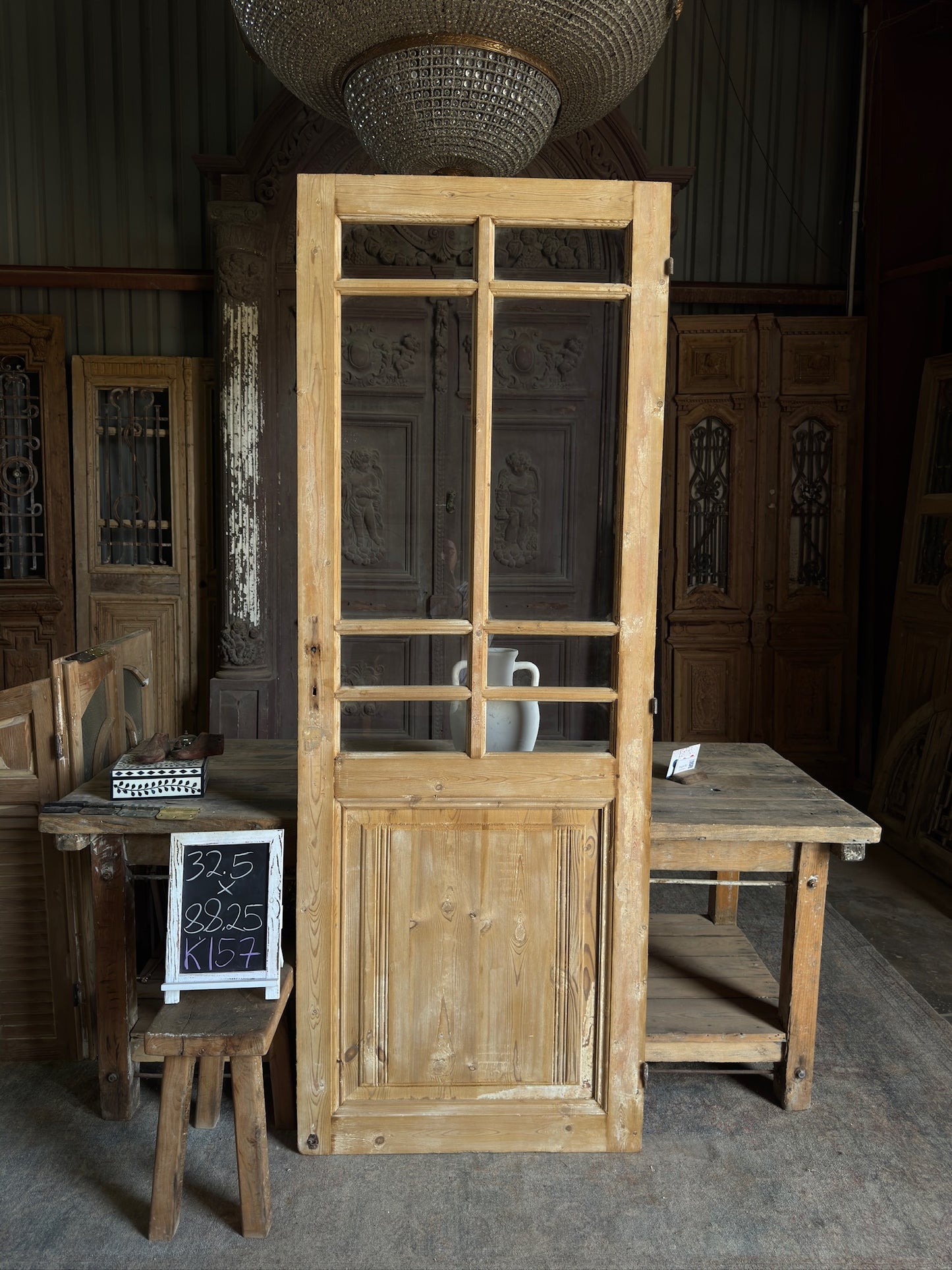 Antique Glass European Panel Door - 32.5x88.25 K157