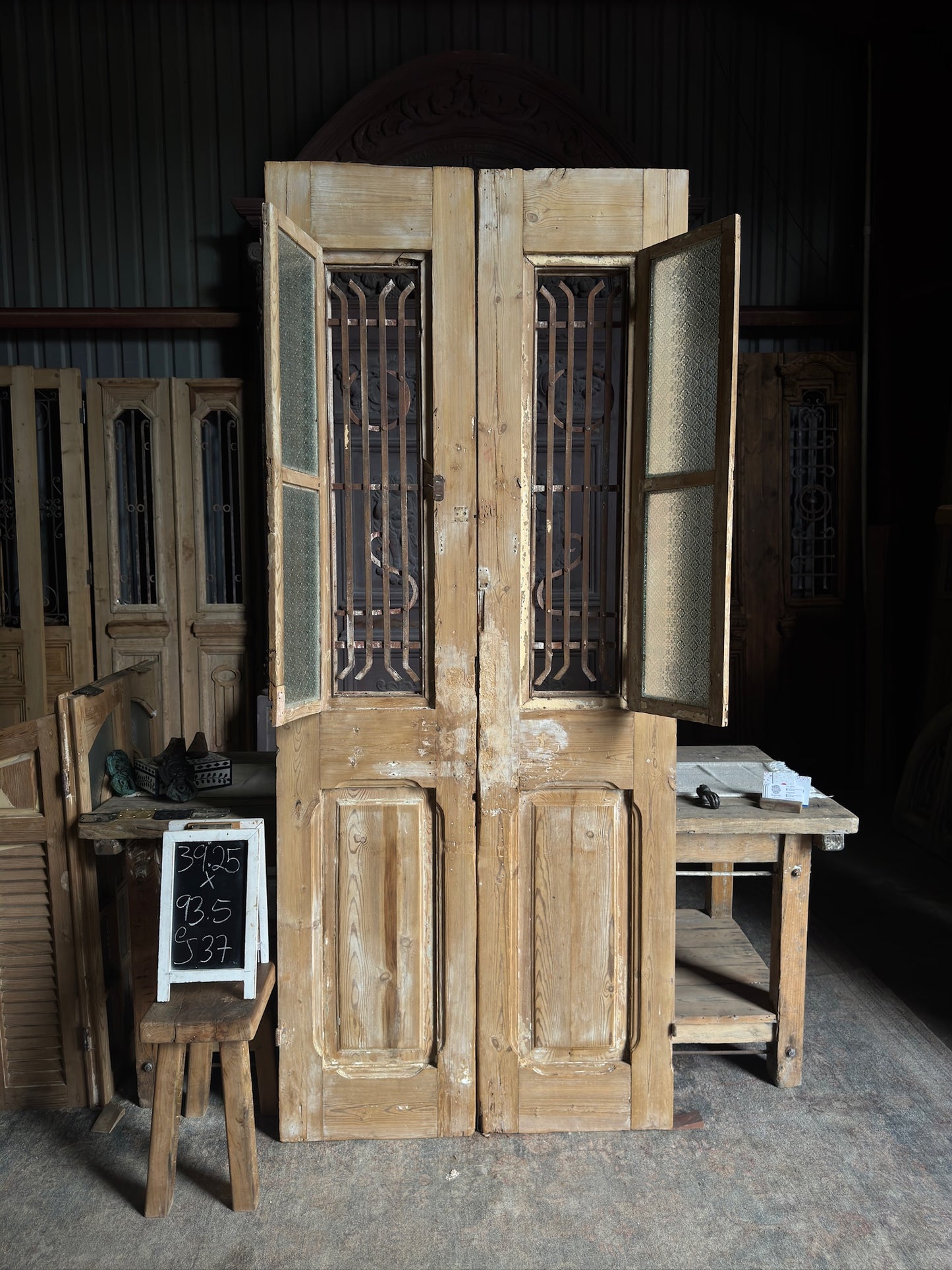 19th Century Antique Iron French Doors - 39.25x93.5 J37
