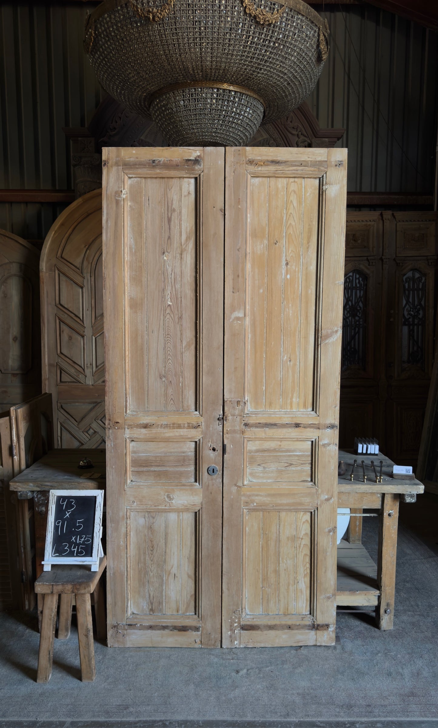 3 Panel Antique Solid French Doors - 43x91.5 - L345
