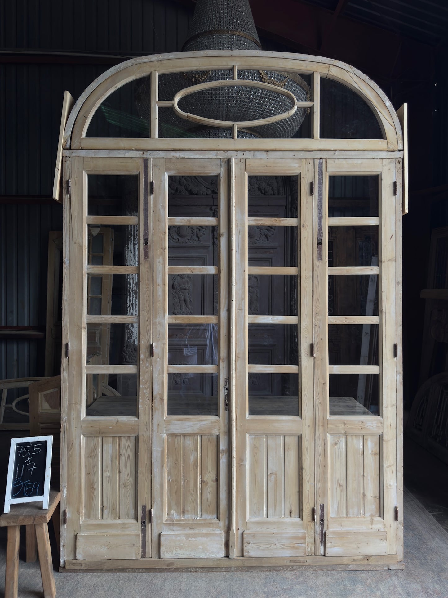 Large Antique Bi-Fold French Door Unit with Arched Transom - 75.5x117 J159