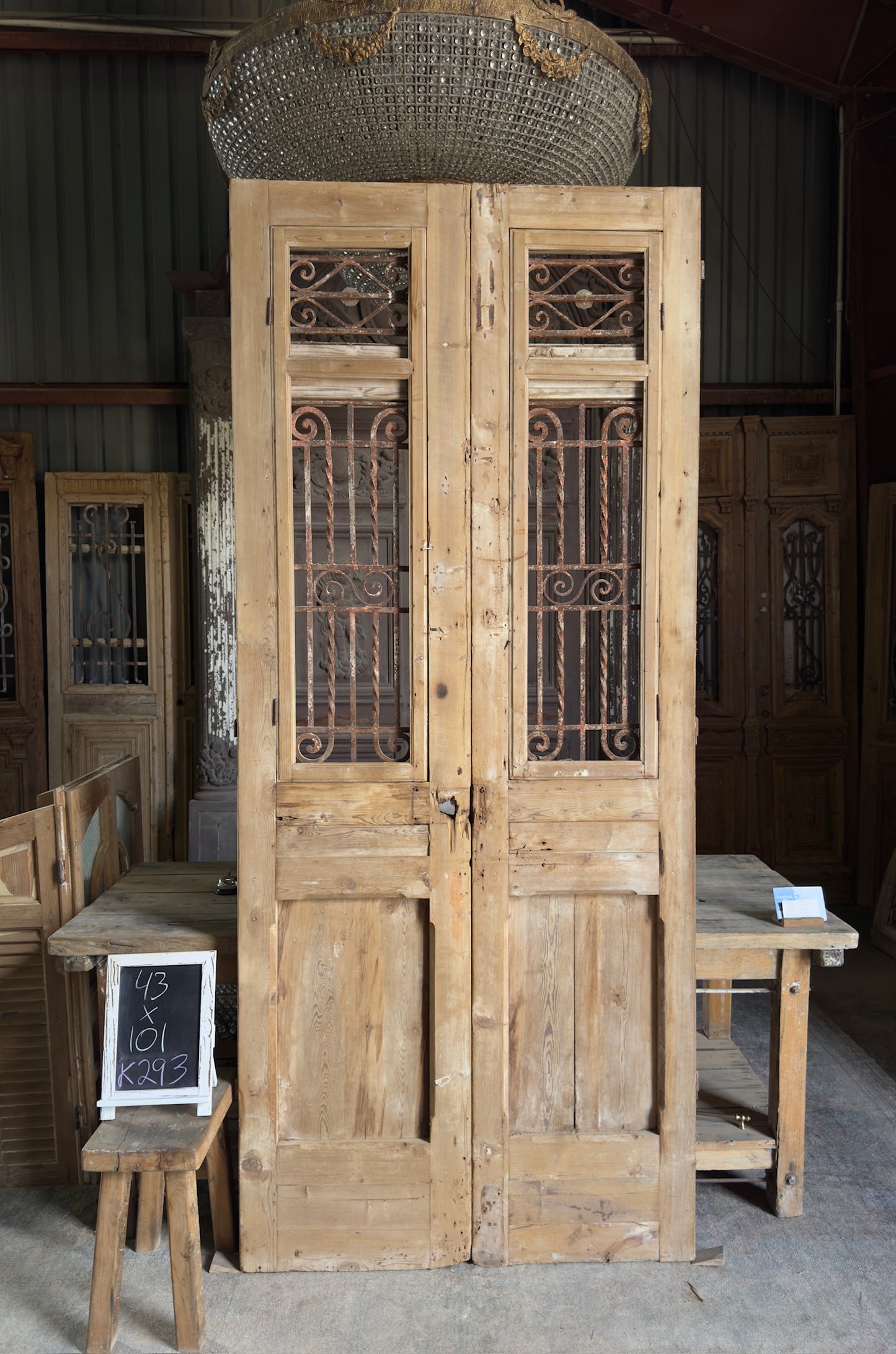 19th Century Antique Iron French Doors - 43x101 K293