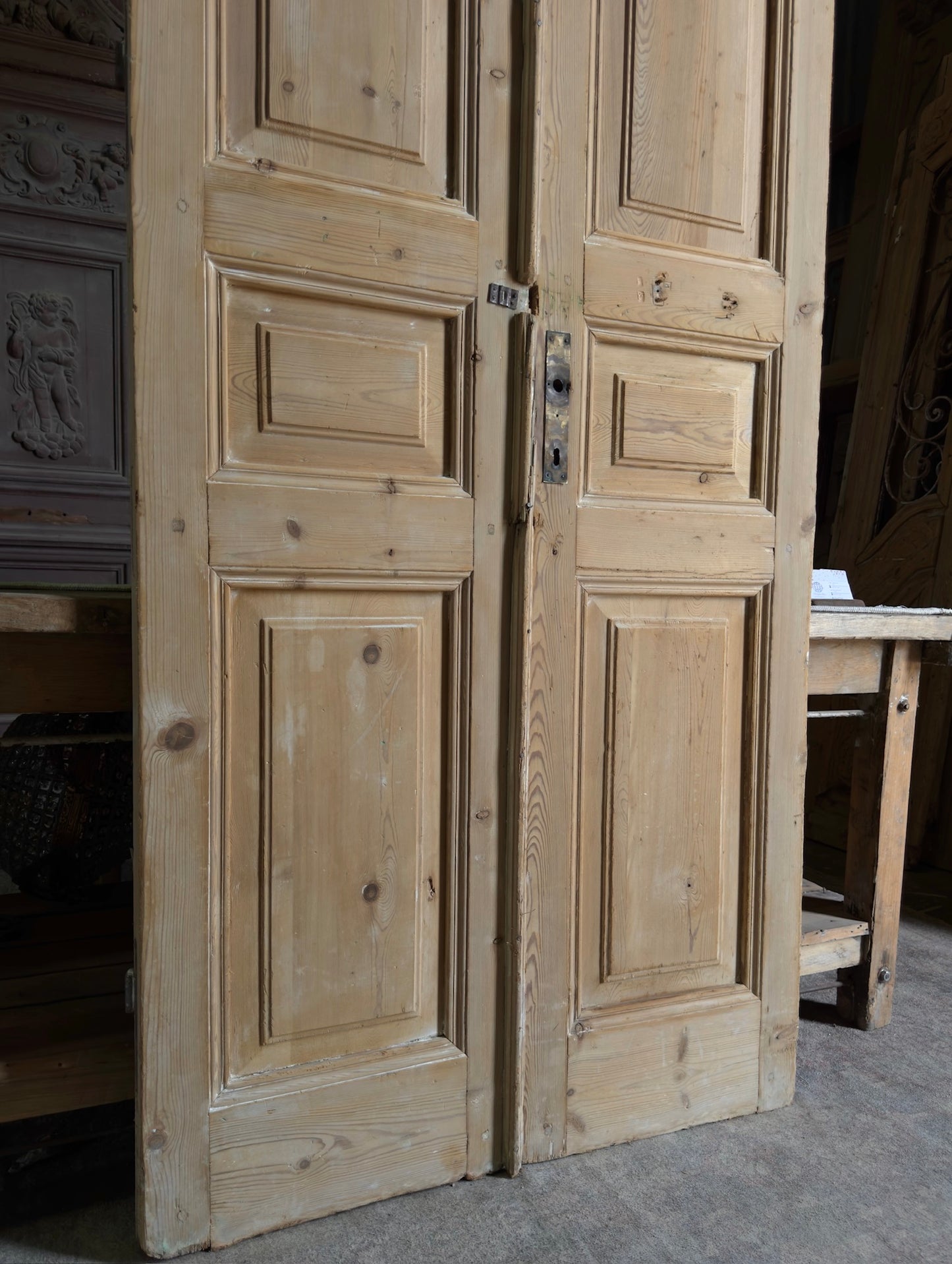3 Panel Antique Solid French Doors - 39x103.5 J400