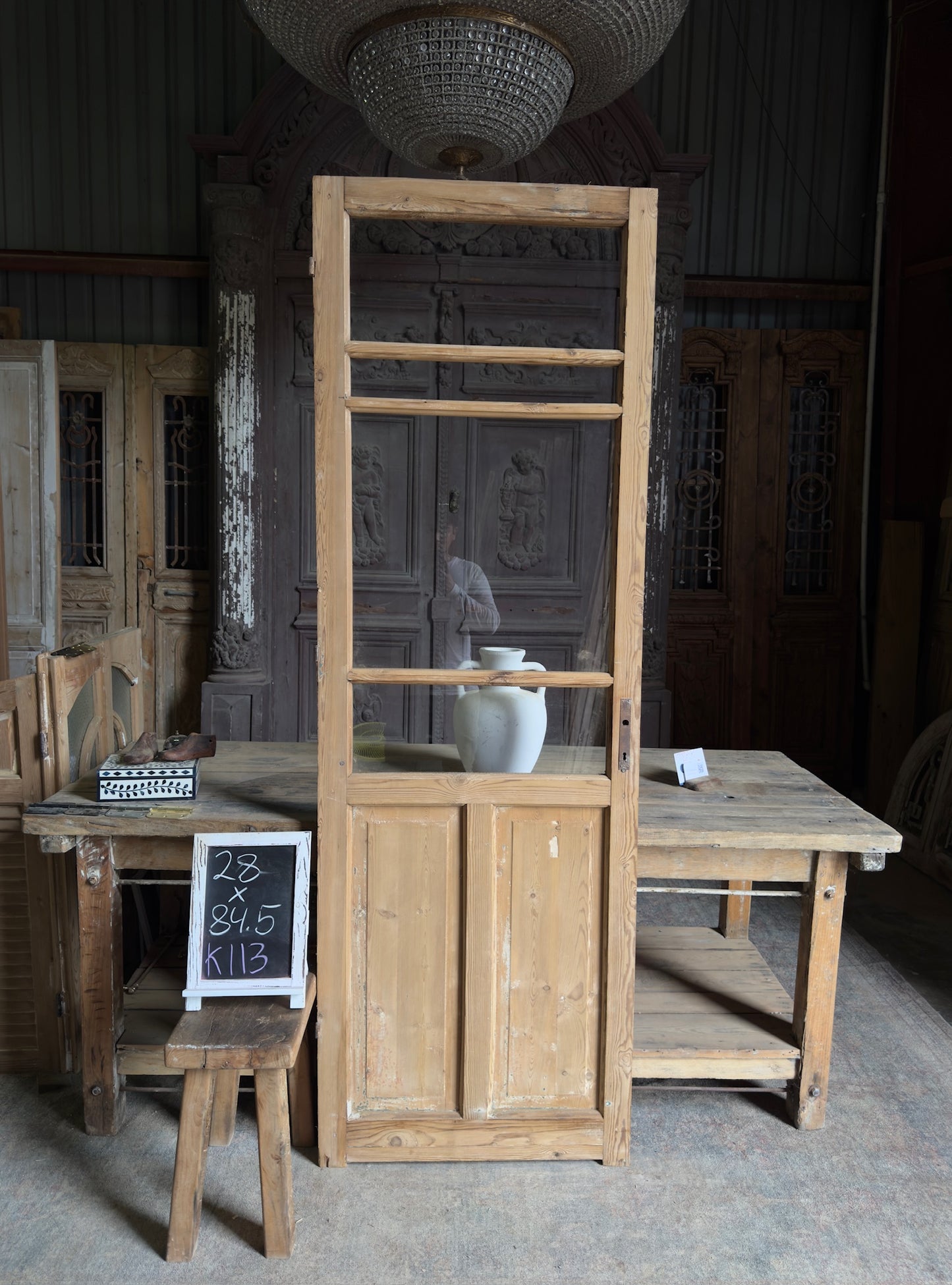 19th Century Antique Glass Door - 28x84.5 K113