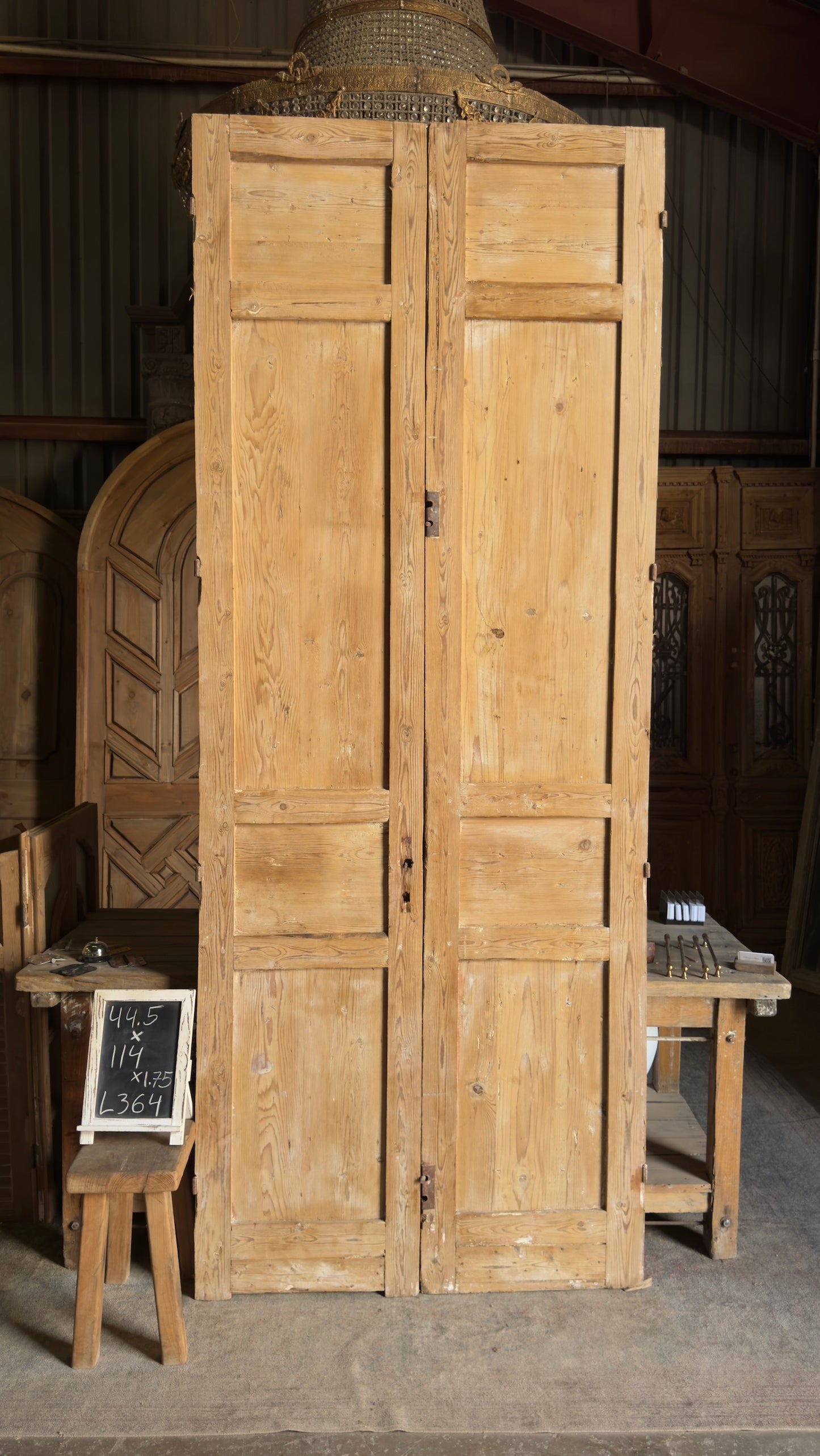 Grand Raised Molding Antique Solid French Doors - 44.5x114 - L364