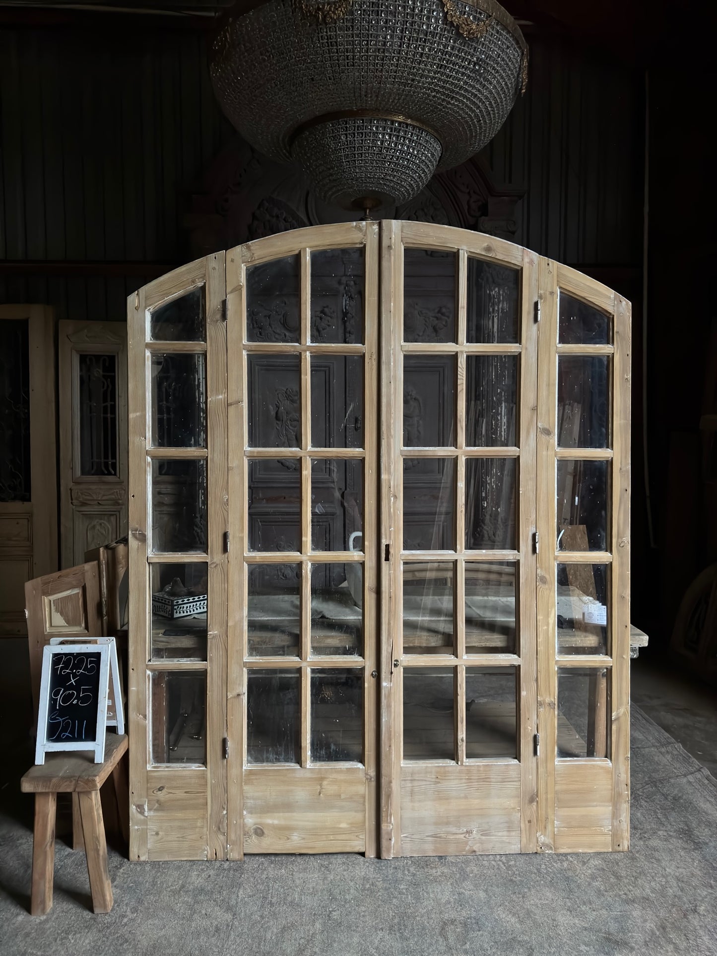 Arched Antique Bi-Fold French Glass Doors - 72.25x90.5 J211