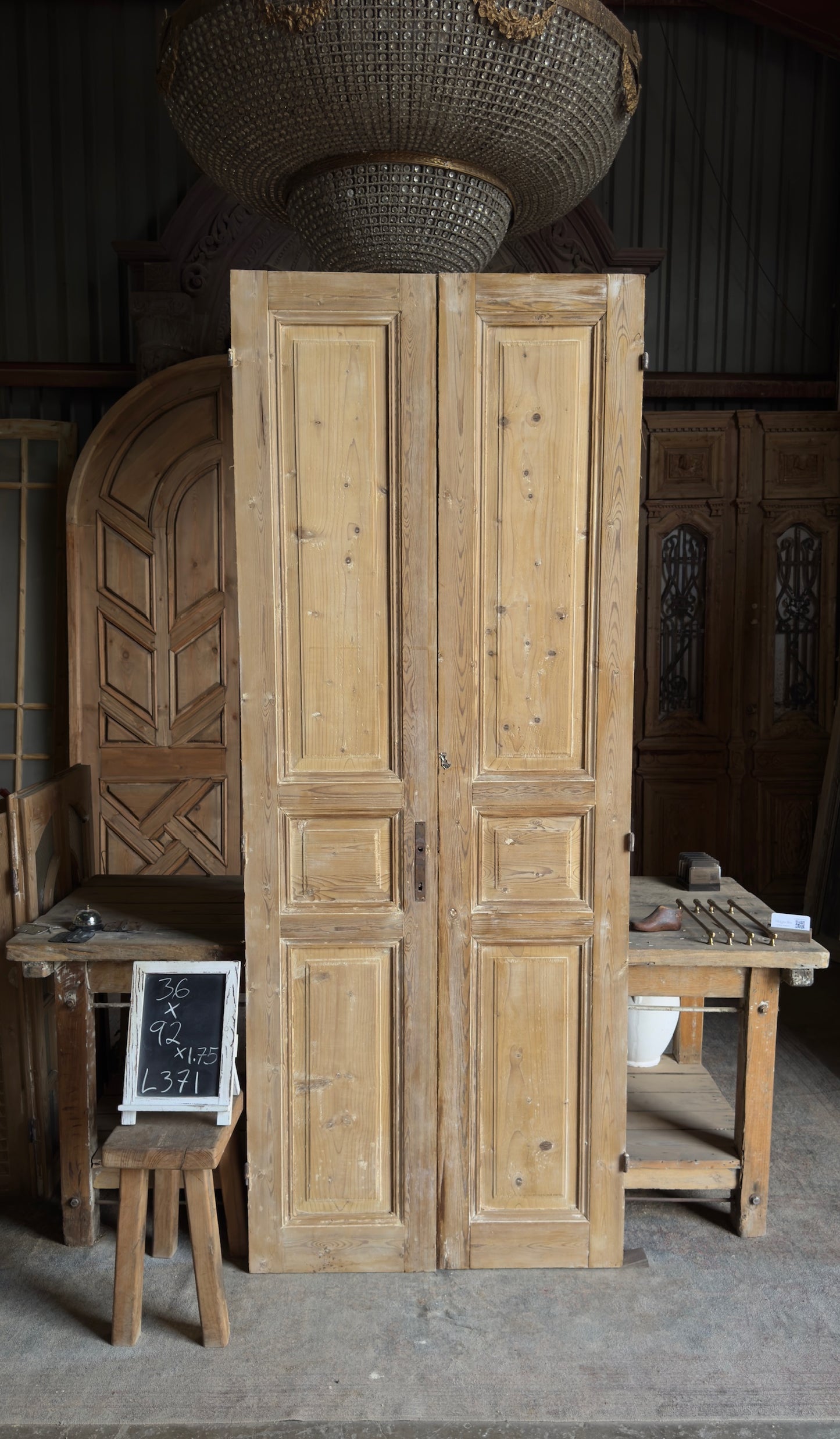 3 Panel Antique Solid French Doors - 36x92 - L371