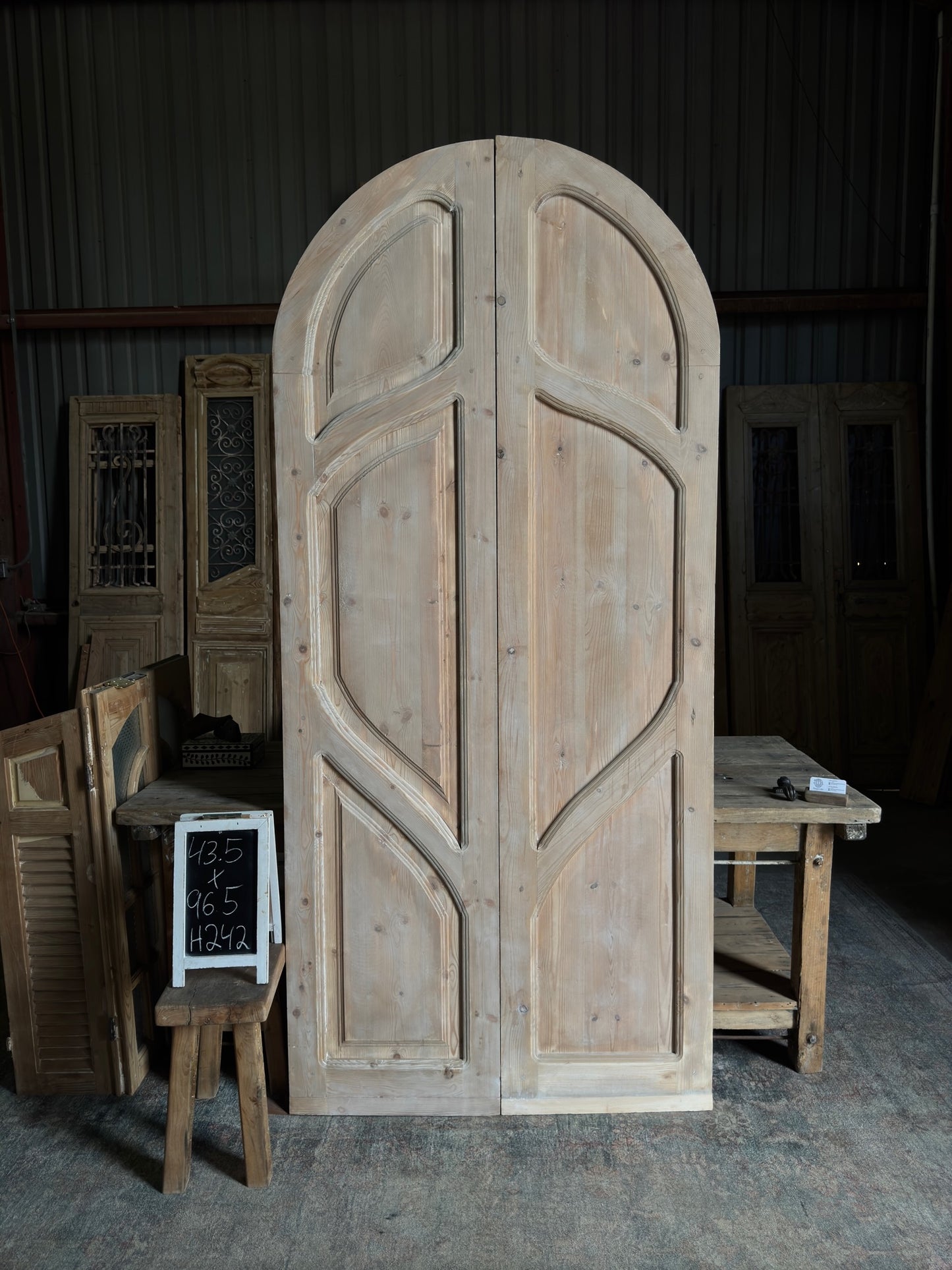 (The Merlin) Handrcrafted Arched Baltic Pine French Doors - 43.5x96.5 H242