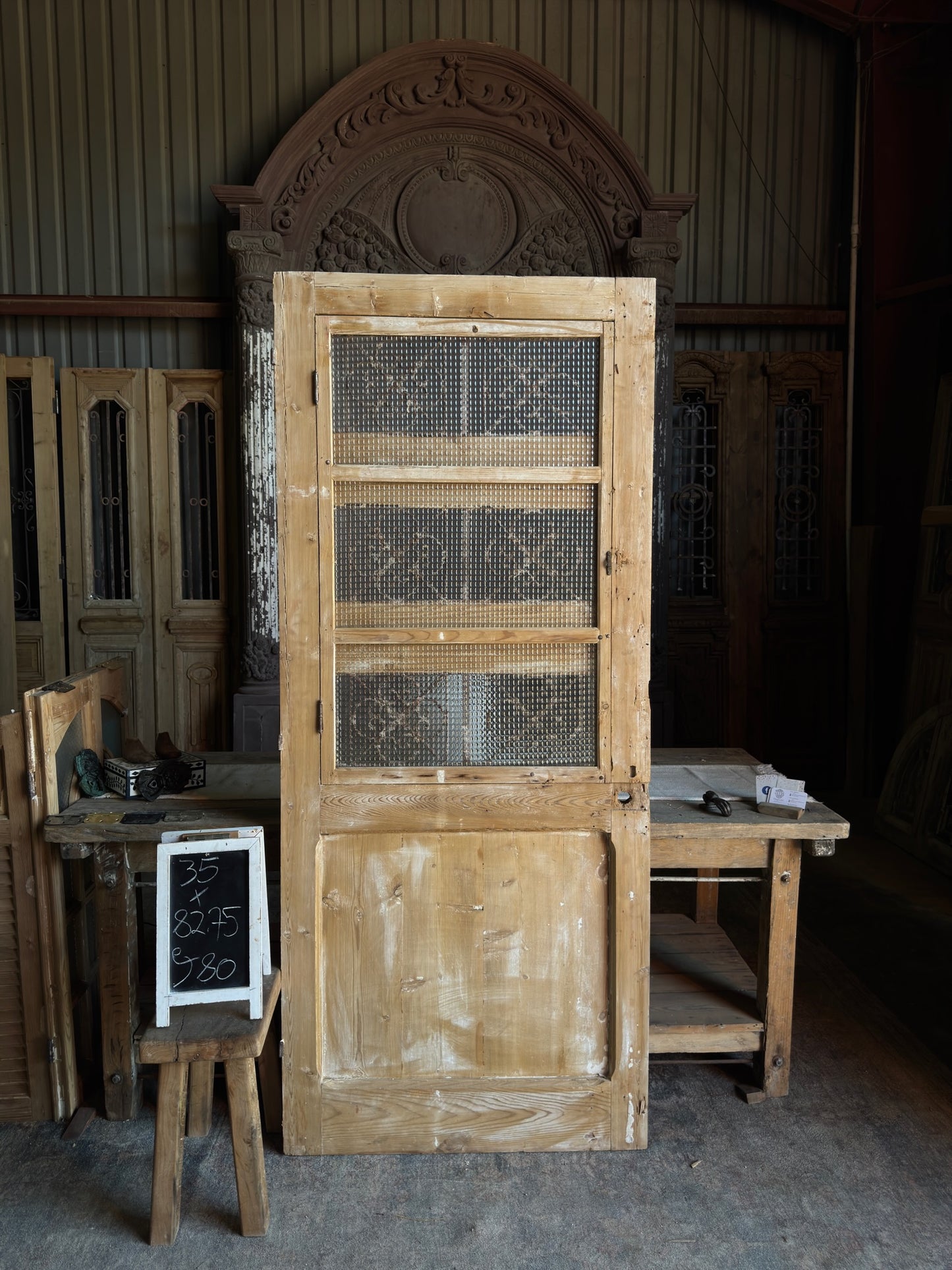 3 Light Antique Iron and Glass Single Door - 35x82.75 J80