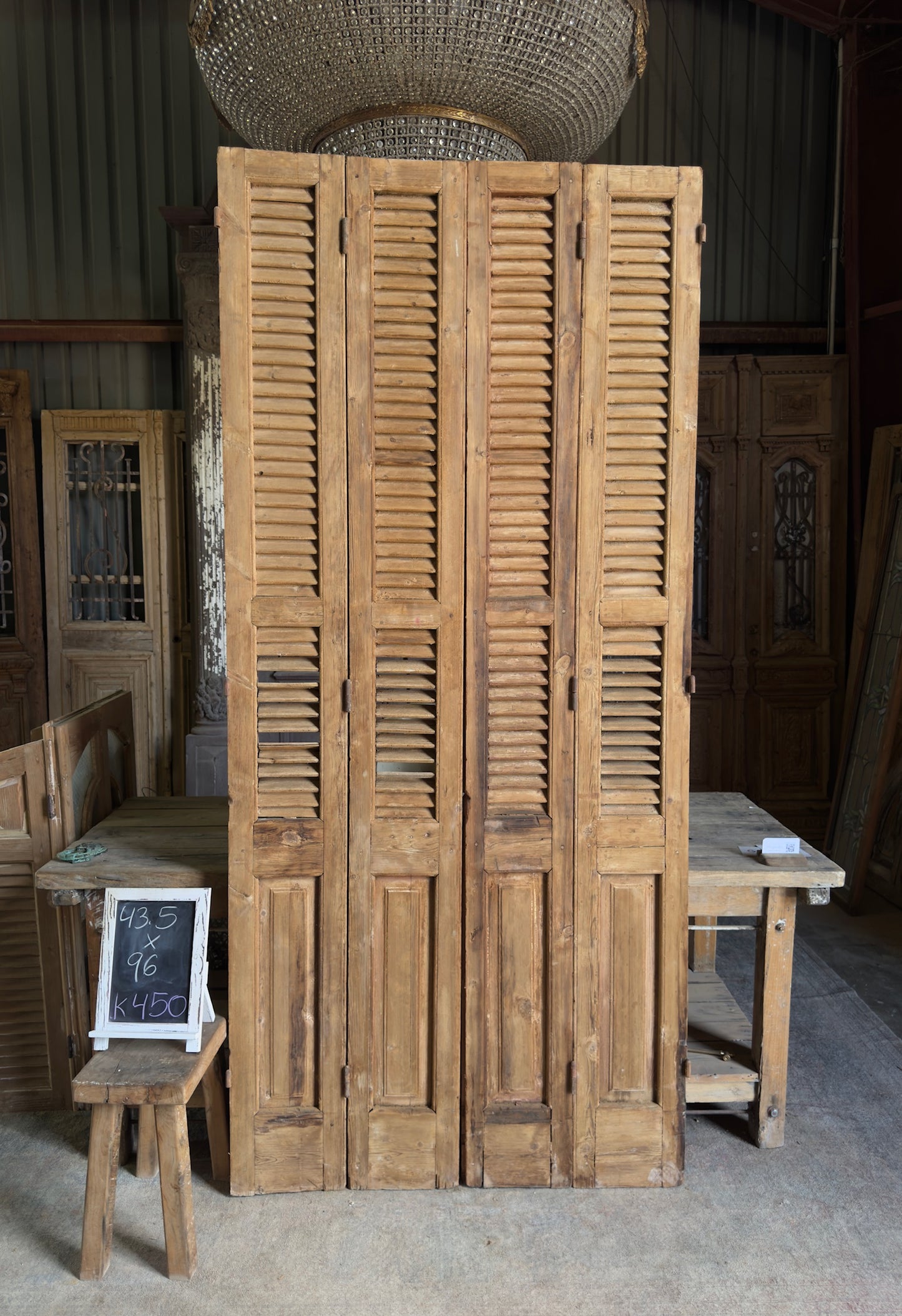 European French Antique Louvered Shutters - 43.5x96 K450