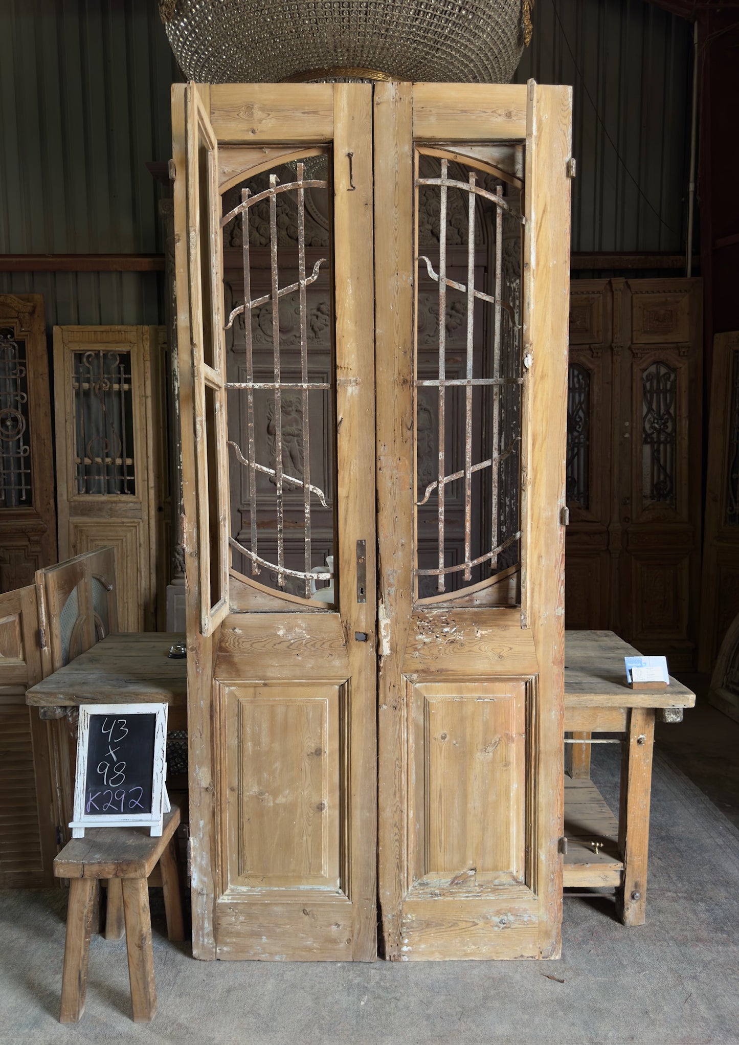 Sophisticated Antique Iron French Doors - 43x98 K292