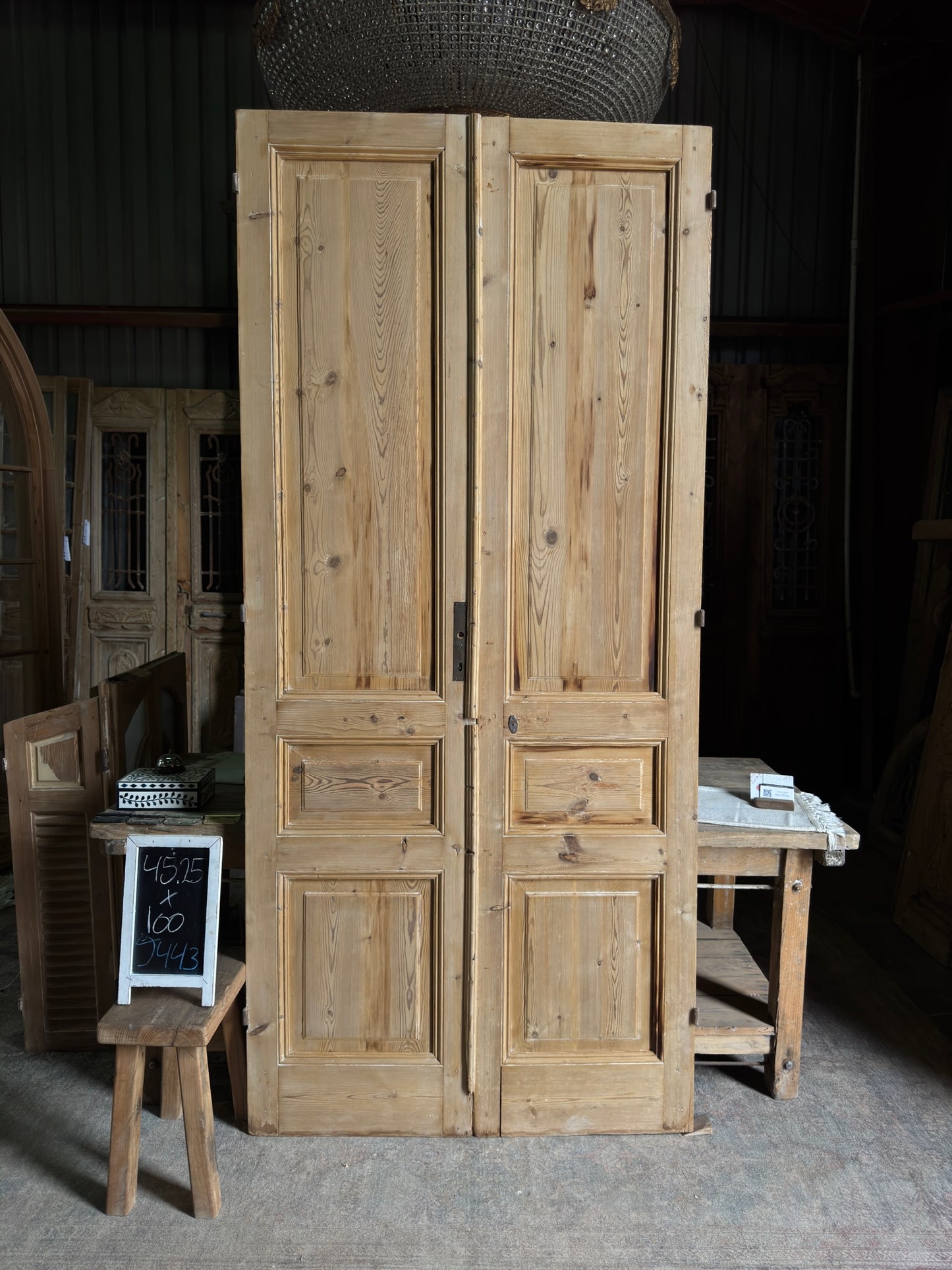 3 Panel Antique Solid French Doors - 45.25x100 J443