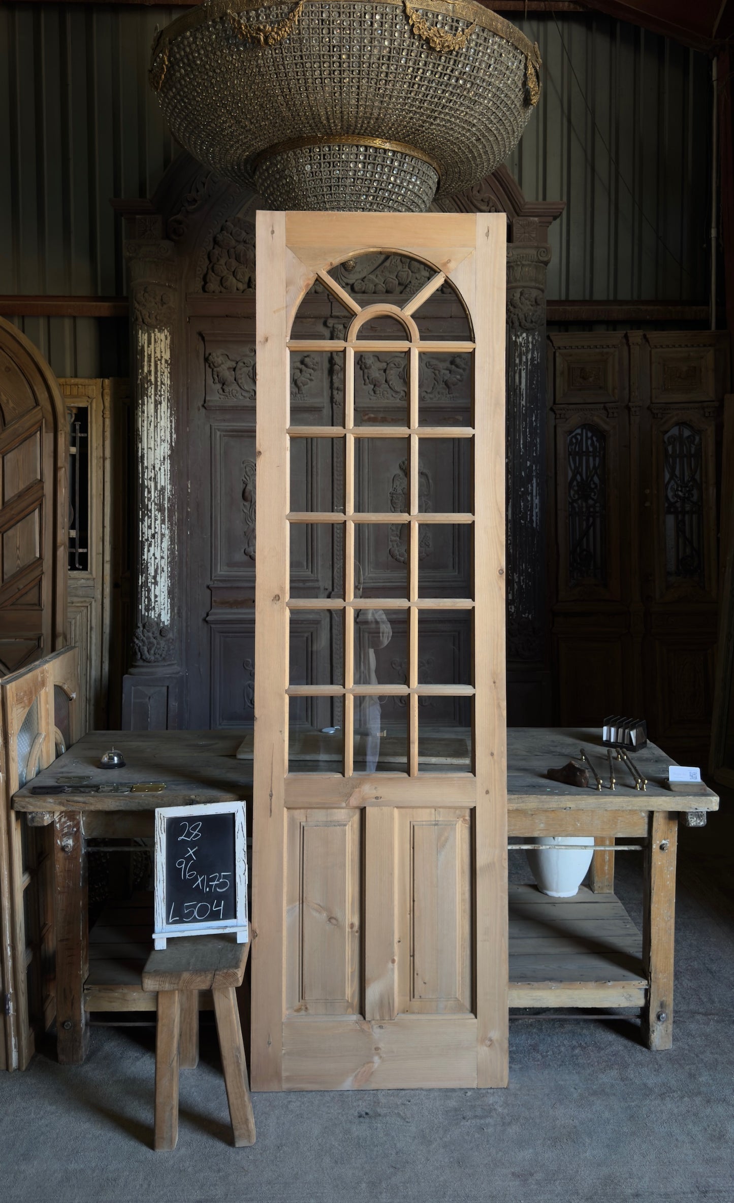 Handcrafted Arched Glass Door - 28x96 L504