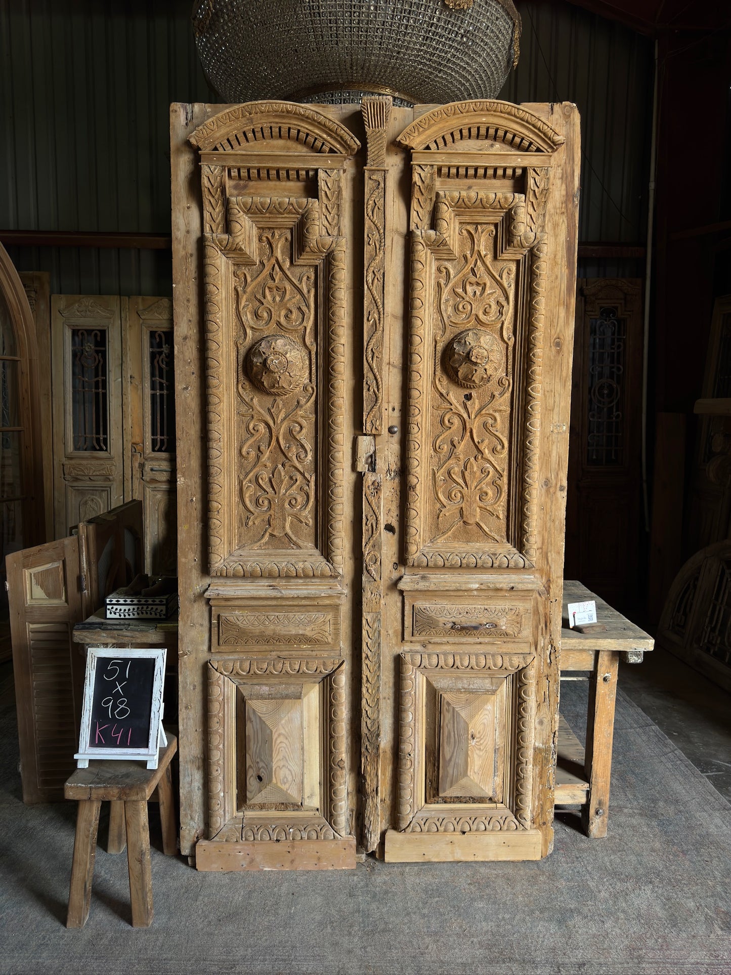 Antique Ornately Carved Doors 51x98 K41