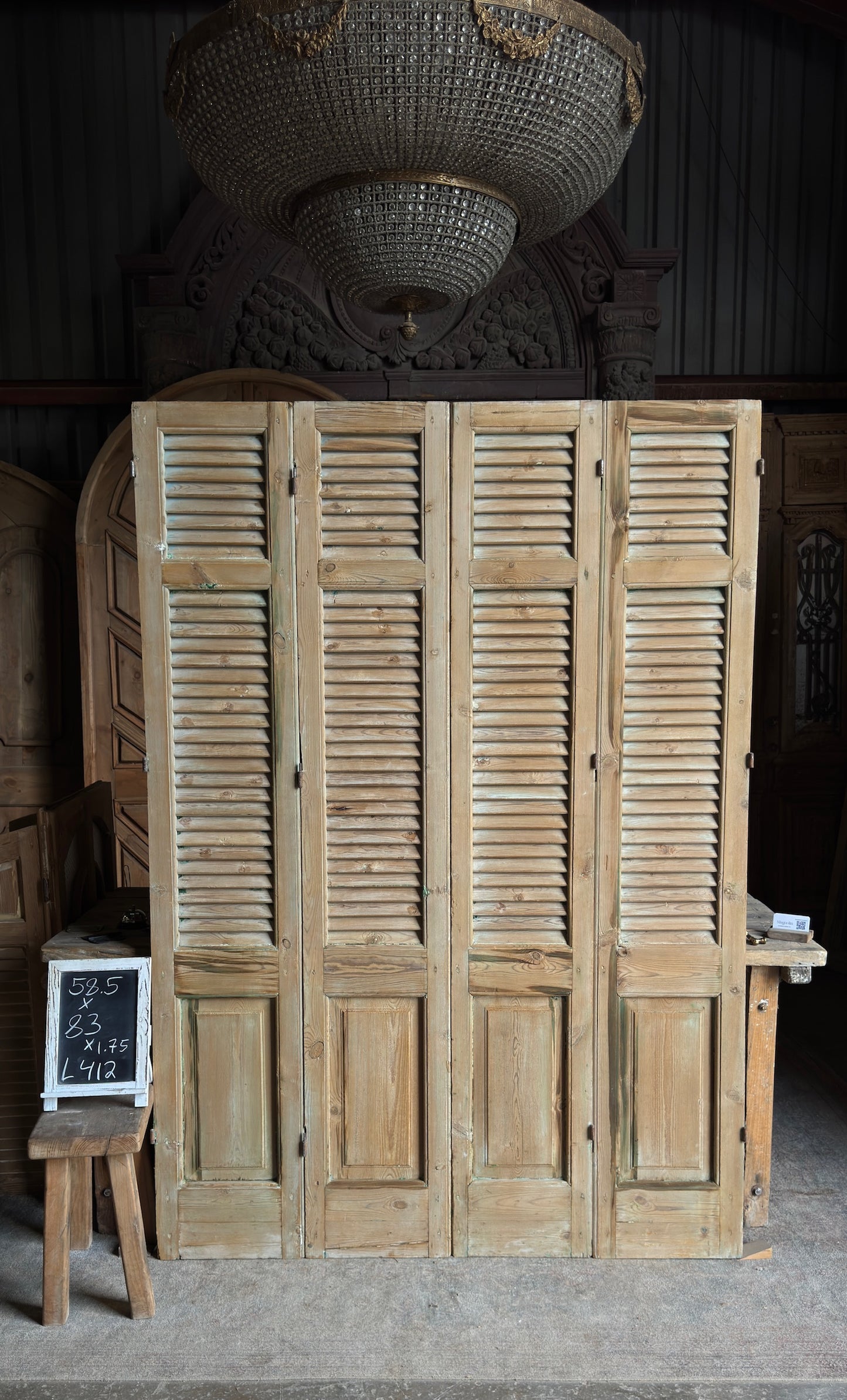 European French Antique Louvered Shutters - 58.5x83 - L412