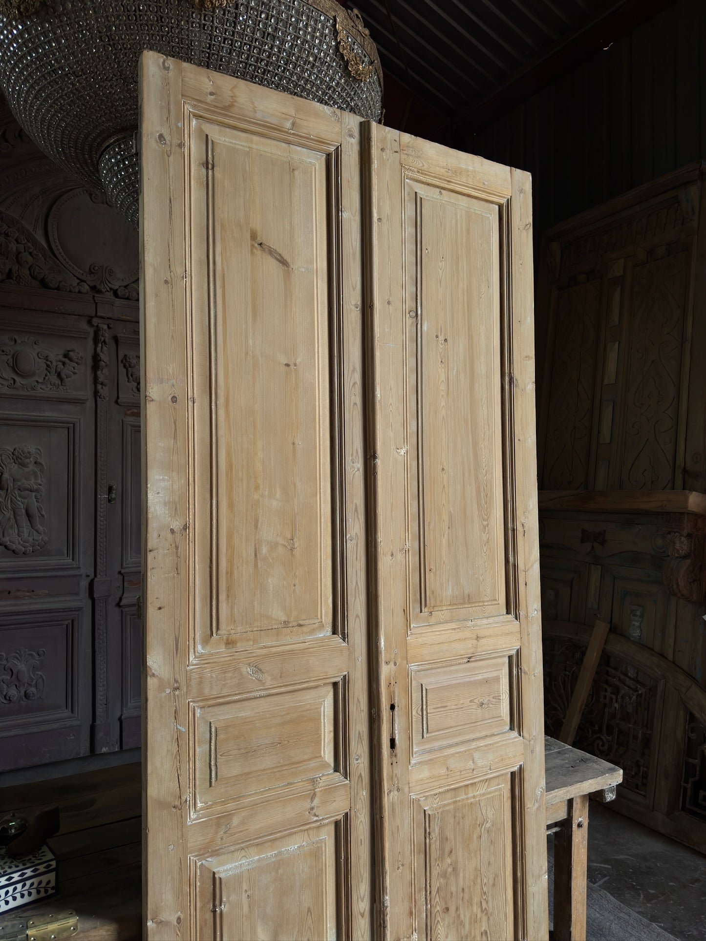 3 Panel Antique Solid French Doors - 44x102 K151
