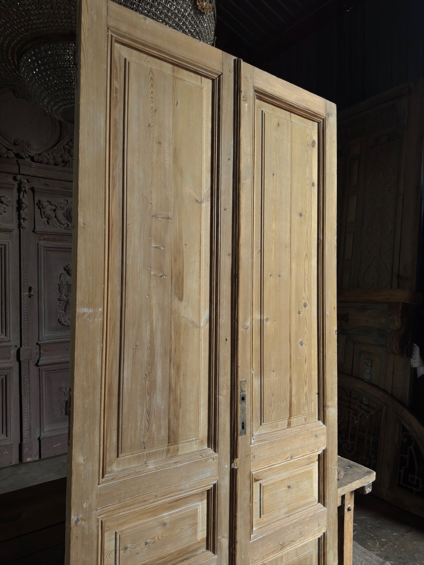 3 Panel Antique Solid French Doors - 44.75x99 K44