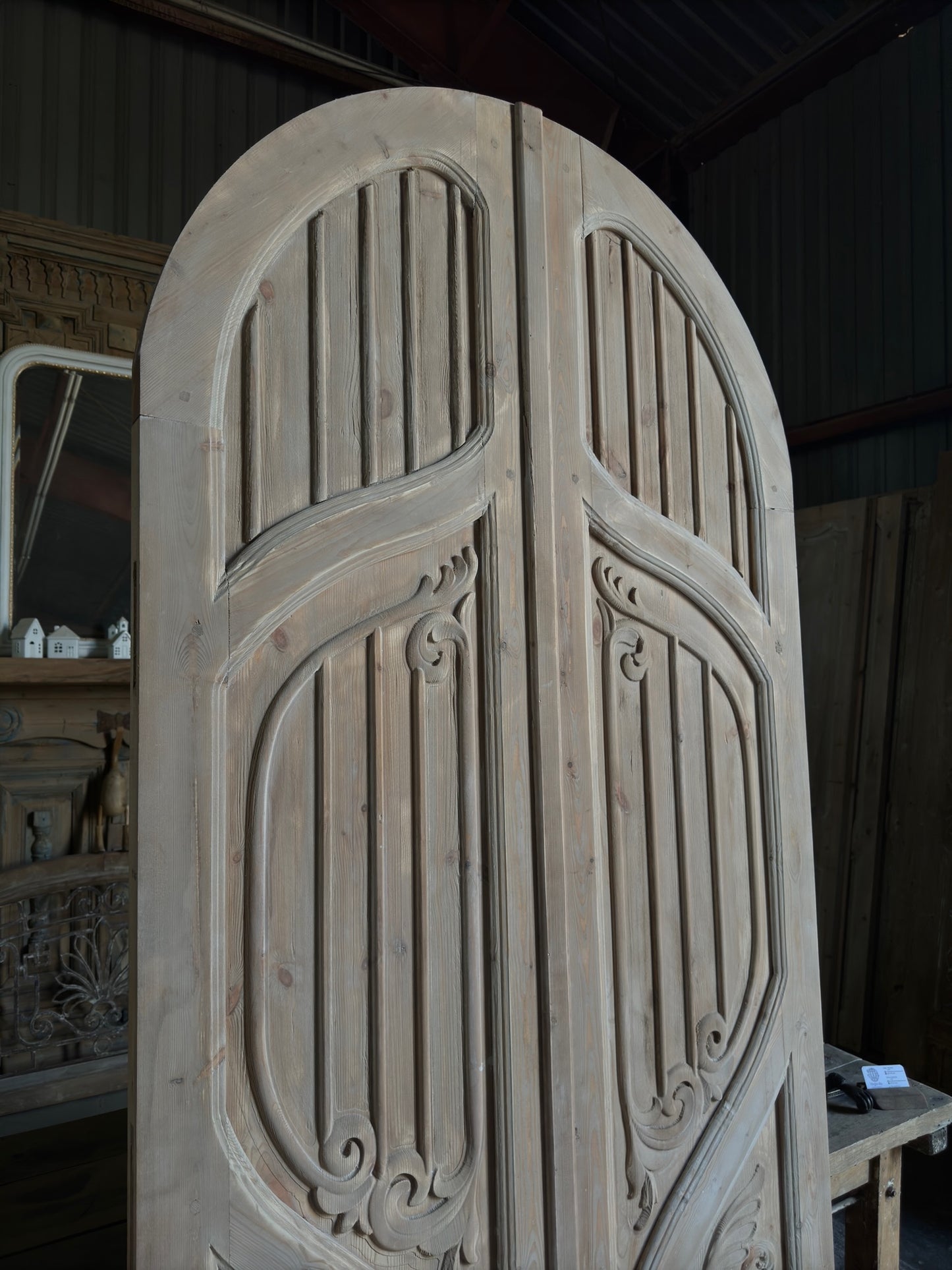 (The Merlin) Handrcrafted Arched Baltic Pine French Doors - 43.5x96.5 H246