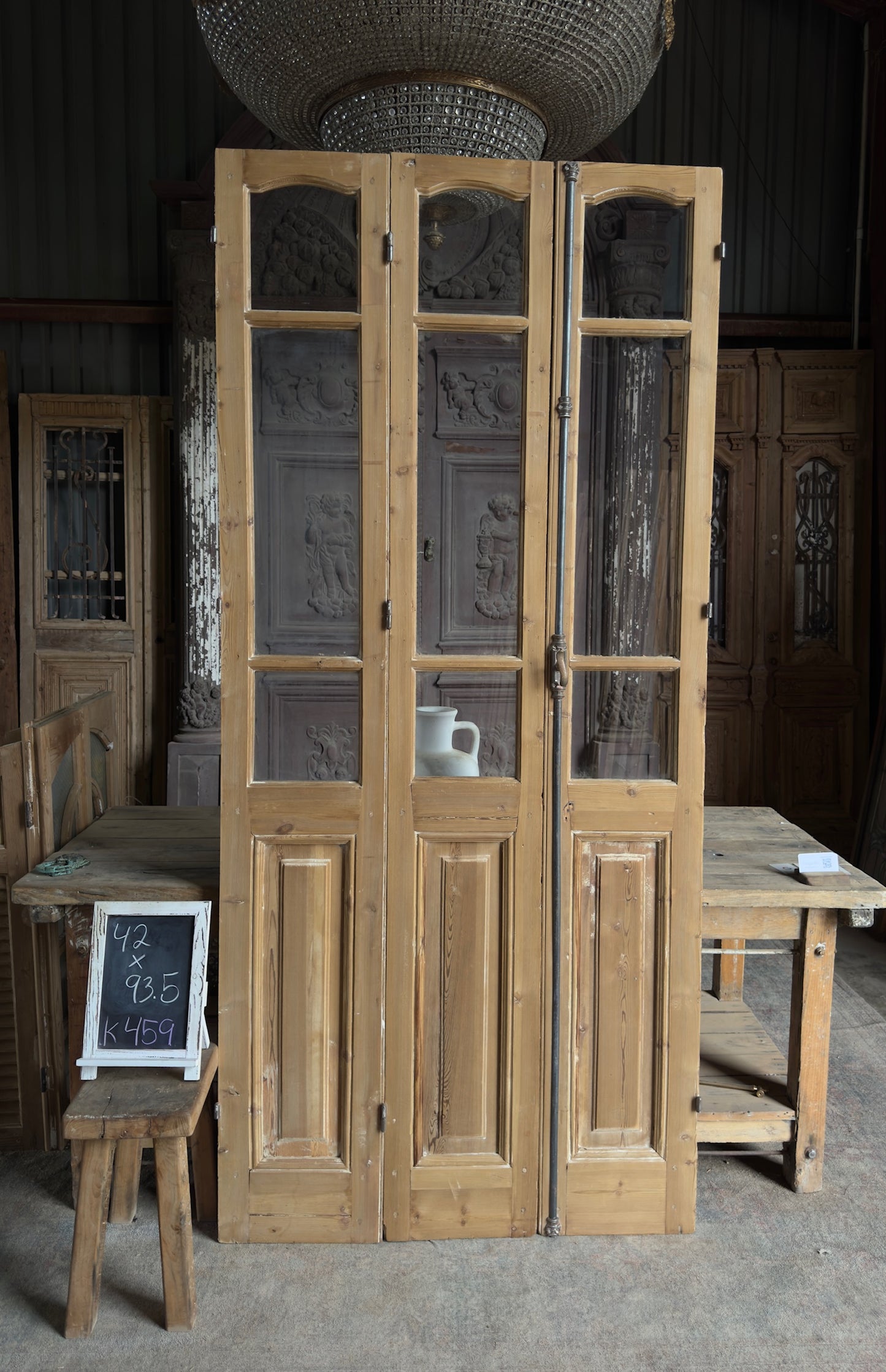 Tri-Fold Antique Glass Doors - 42x93.5 K459