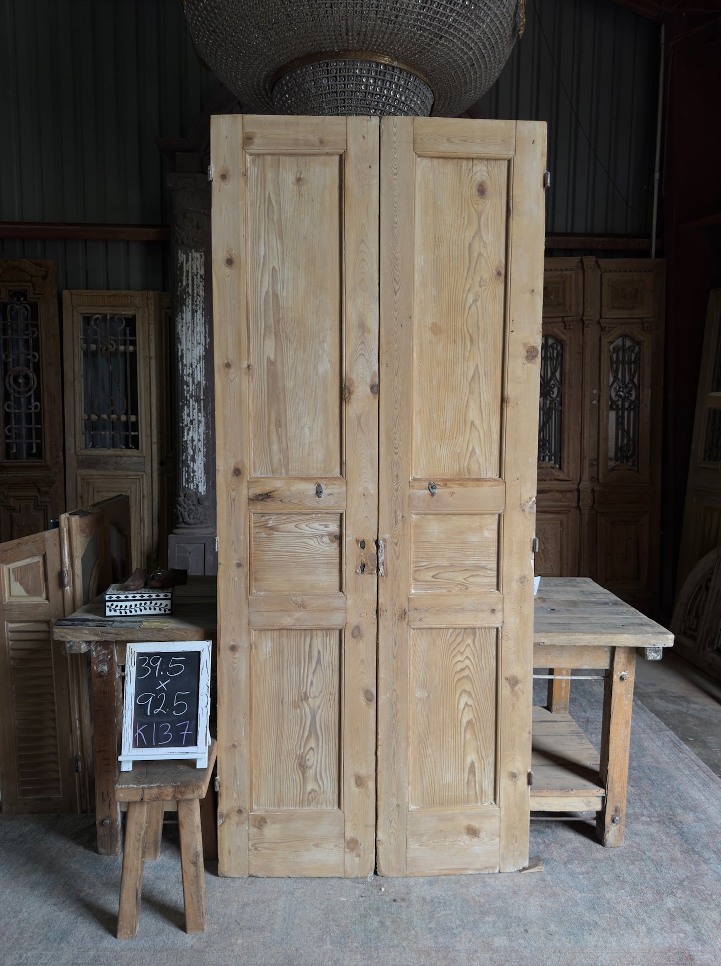 3 Panel Antique Solid French Doors - 39.5x92.5 K137