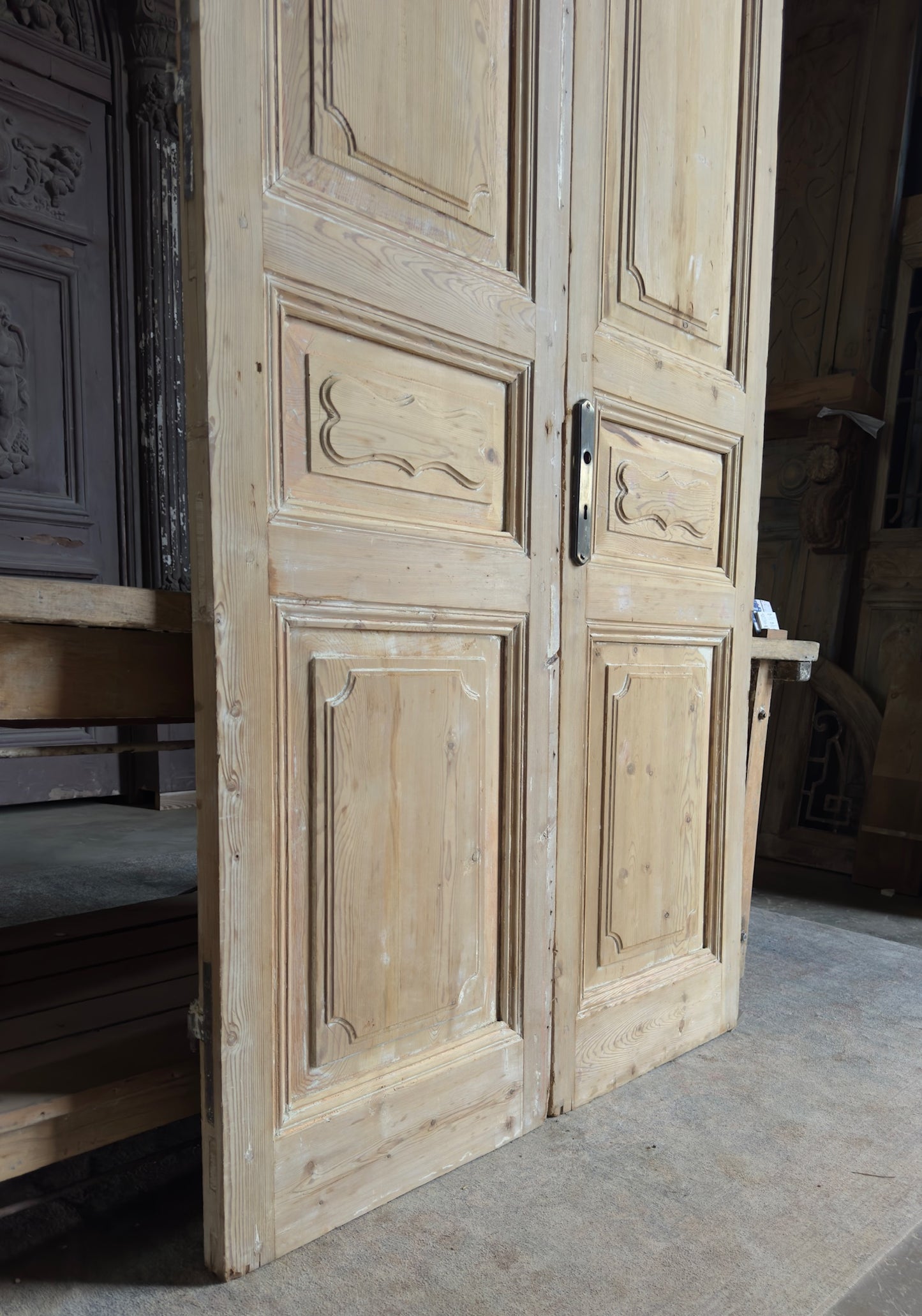 Detailed 3 Panel Antique Solid French Doors - 46x96.5 K320