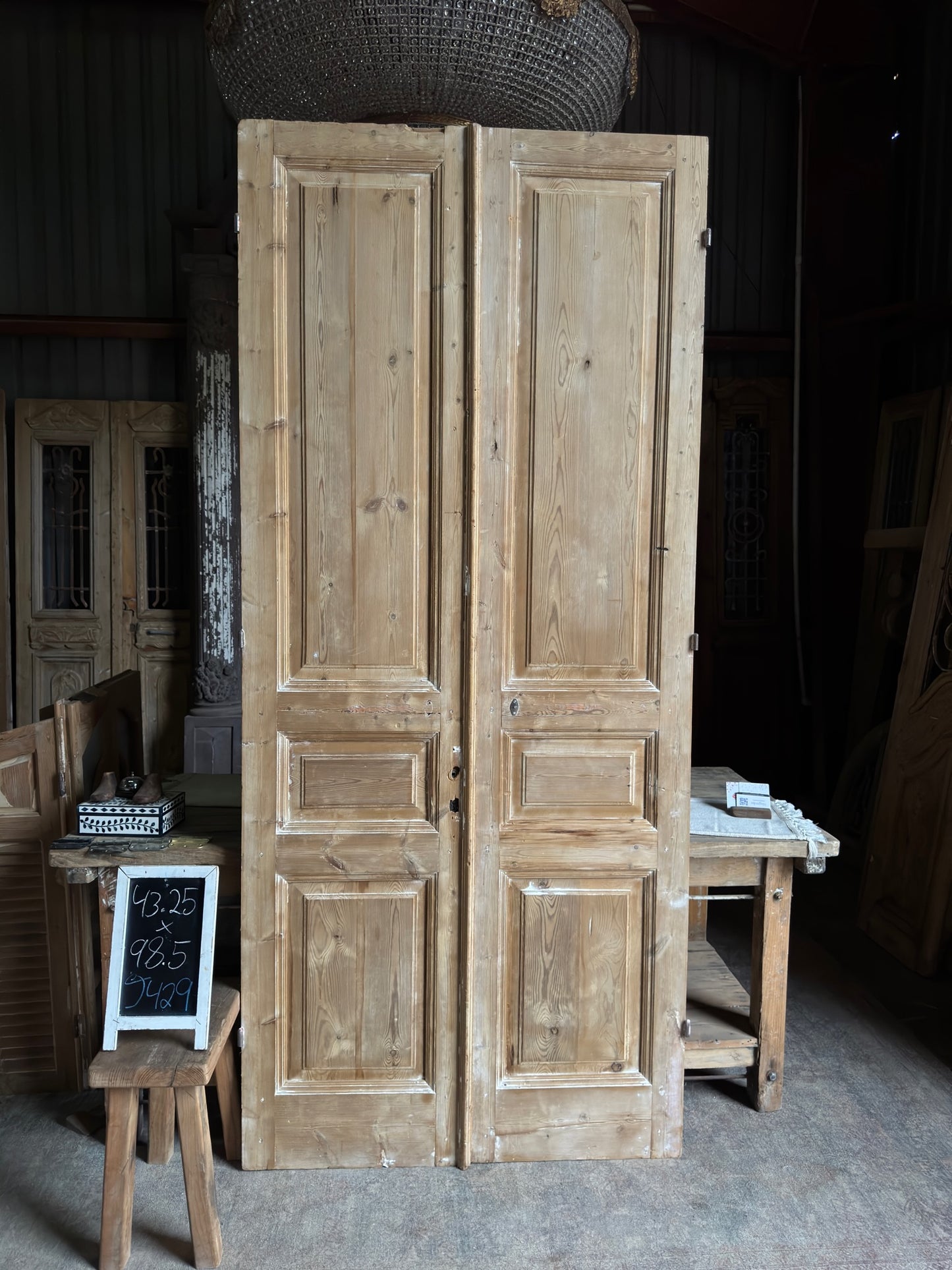 3 Panel Antique Solid French Doors - 43.25x98.5 J429